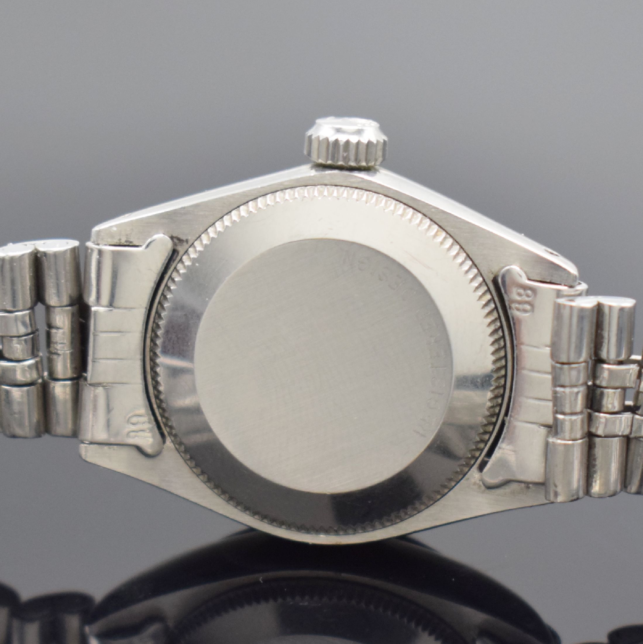 Detail d: ROLEX Oyster Perpetual Damenarmbanduhr in Stahl, Schweiz um 1967, Automatik, verschr. Oystergeh. Ref. 6618/6623, glatte Lünette, orig. verschr. ...