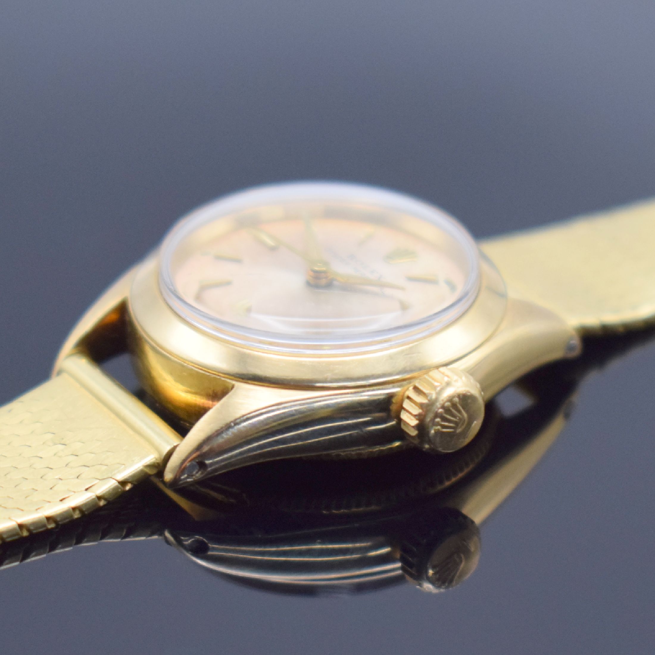 Detail c: ROLEX Oyster Perpetual Damenarmbanduhr in GG 750/000 am neutralen Goldband, Schweiz um 1965, Automatik, verschr. Oystergeh. Ref. 6618/6508 m. glatter ...