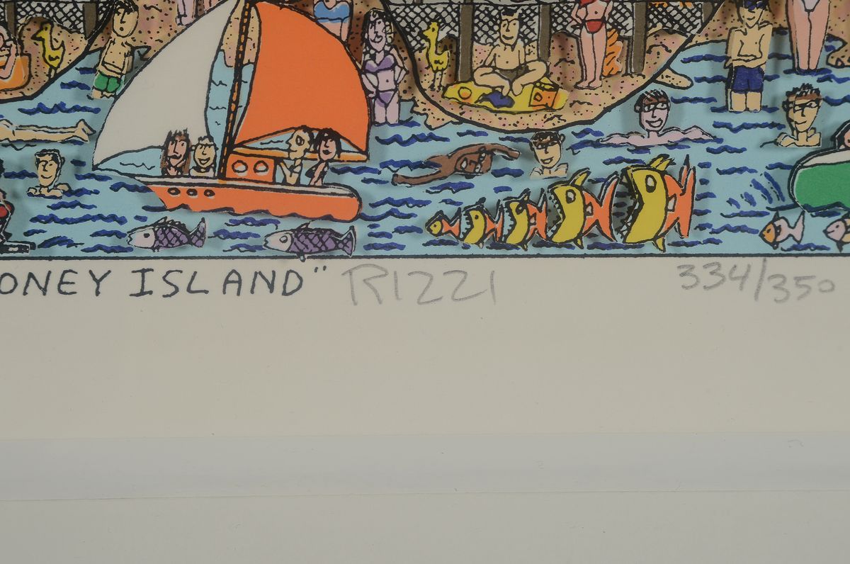 Detail a: James Rizzi, 1950-2011 New York, The Big Apple is big on Coney Island, dreidimensionale Farlithographie von 1999, handsigniert und num. 334/350, ca. ...