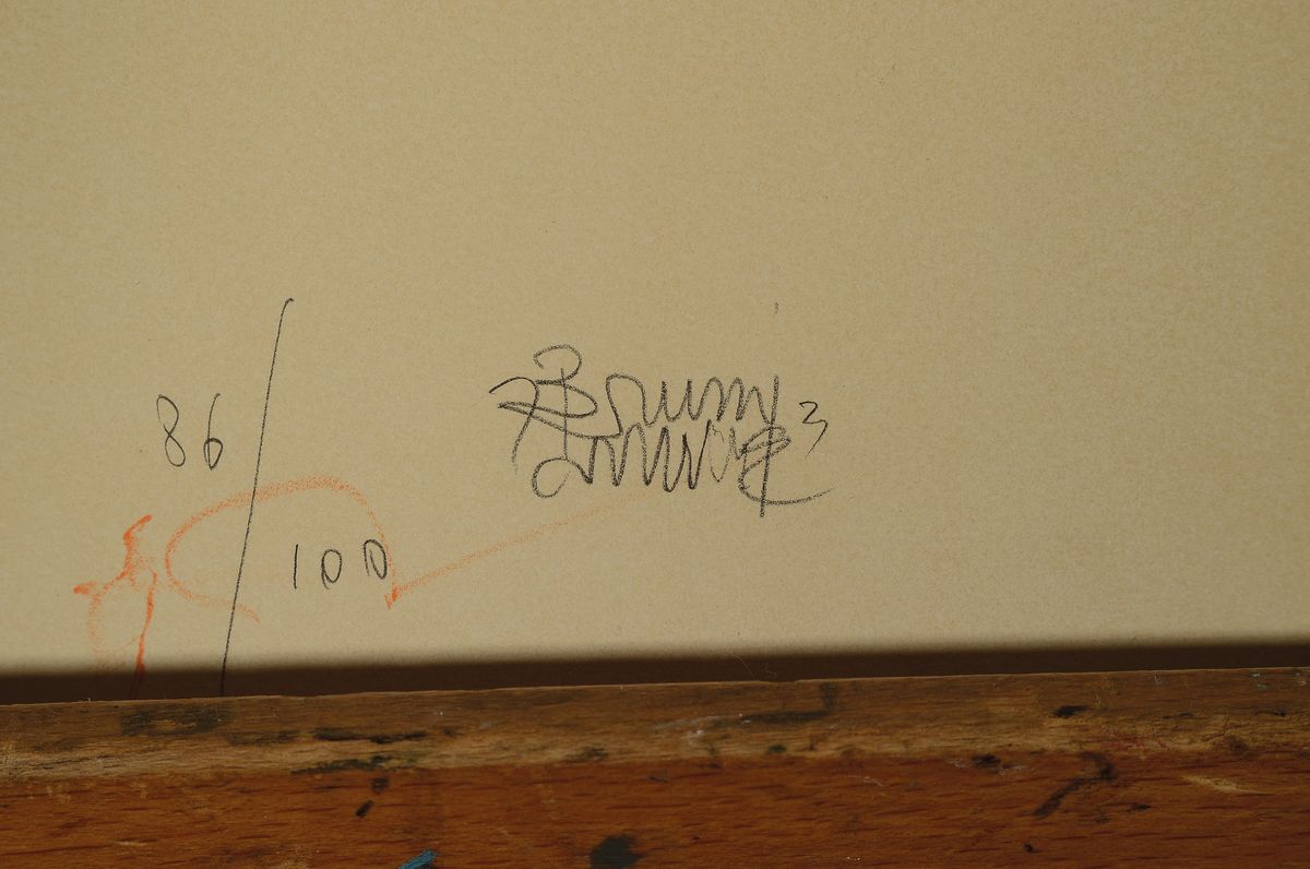 Detail a: Bruno Bruni, geb. 1935 Gradara/Italien, Auf dem Stuhl, Originallithographie von 1973, handsigniert und nummeriert 86/100, Werksverzeichnis Nr. 116, ...
