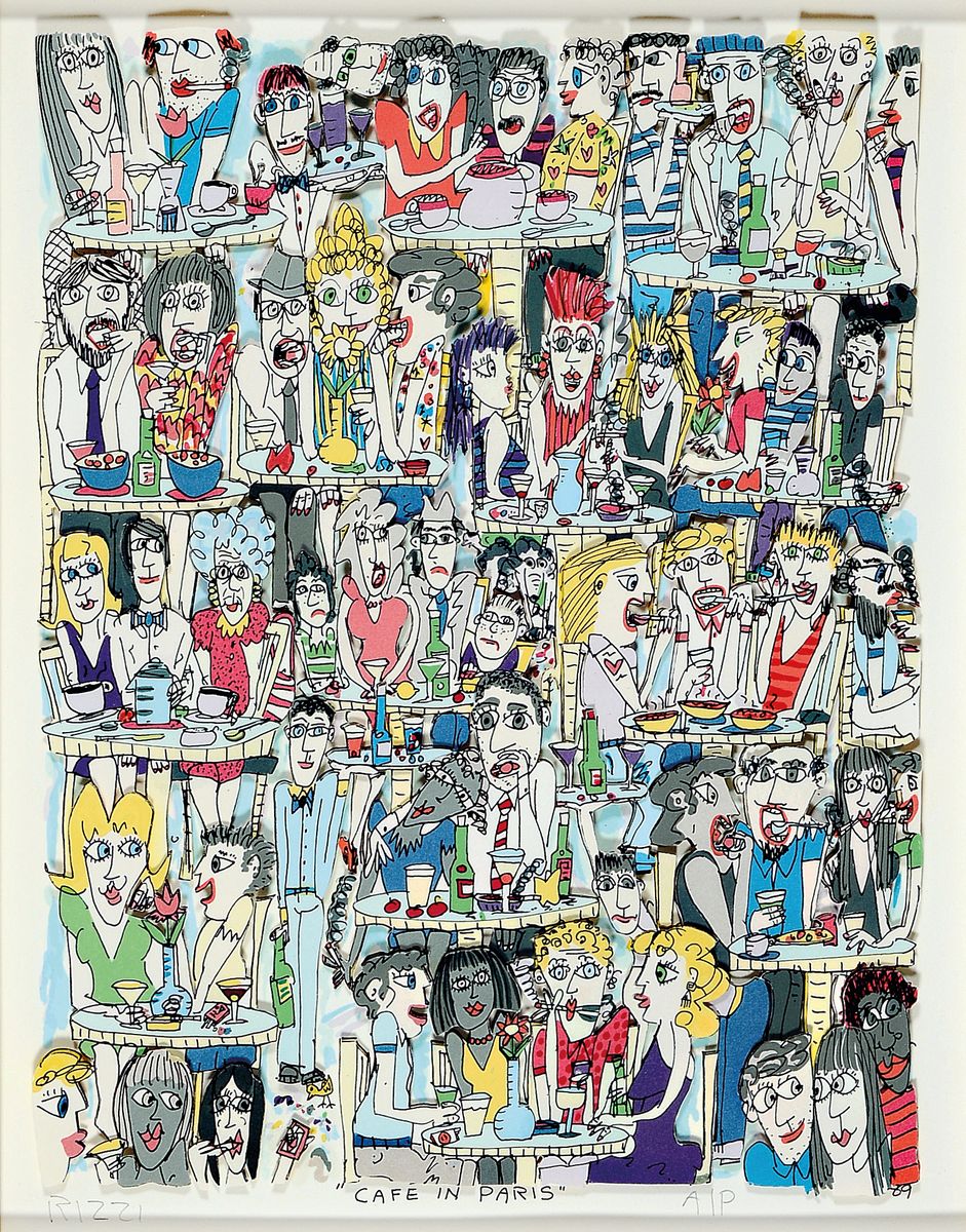 James Rizzi, 1950-2011 New York, Studium an der University of Florida in Gainesville, hier: 3D-Grafik "Cafe in Paris" (1989), ...