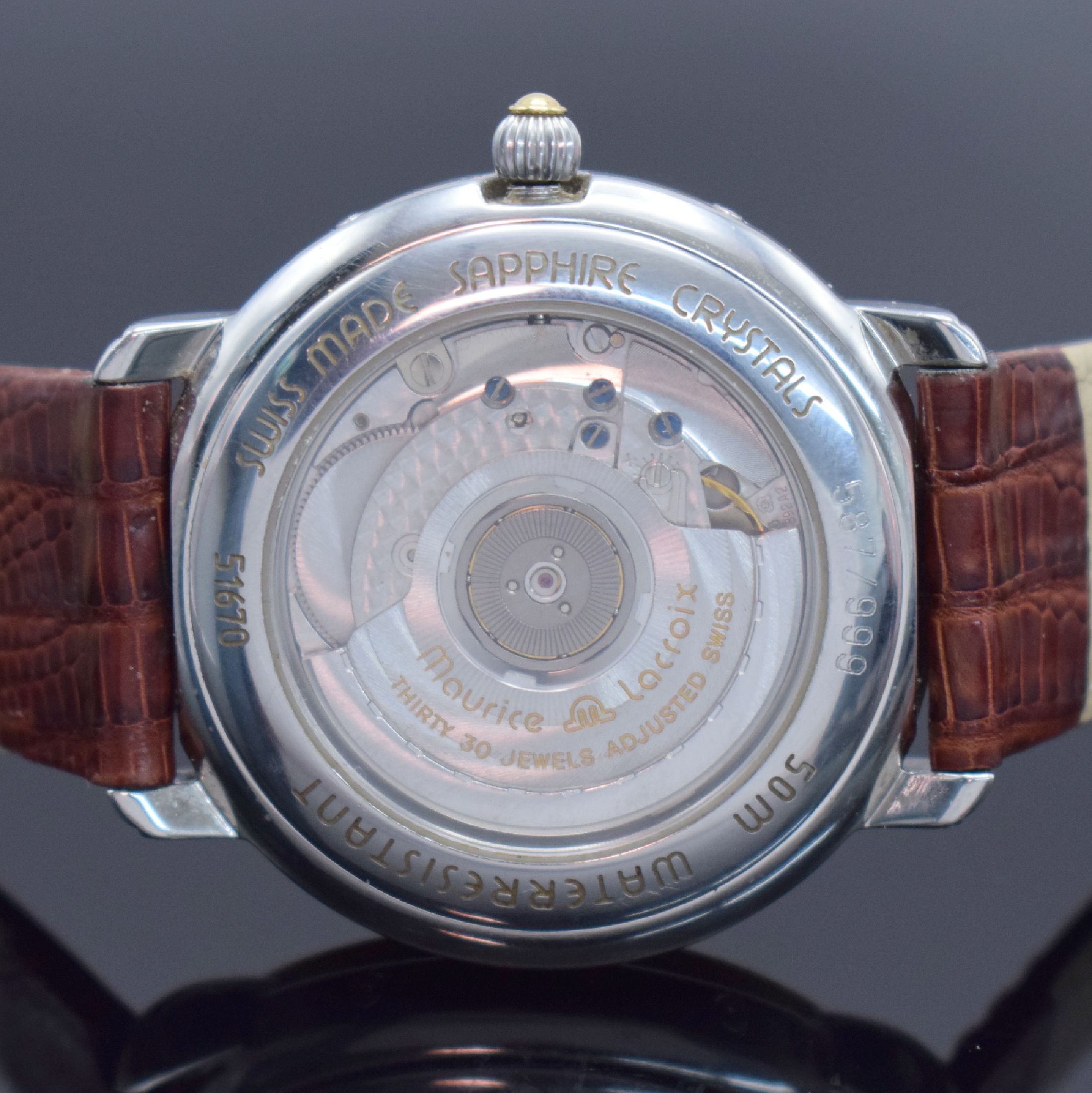 Detail b: MAURICE LACROIX Les Mecaniques limitierte Herrenarmbanduhr aus der Masterpiece Serie, Schweiz um 1998, auf 999 Stück limitiertes Sondermodell, ...