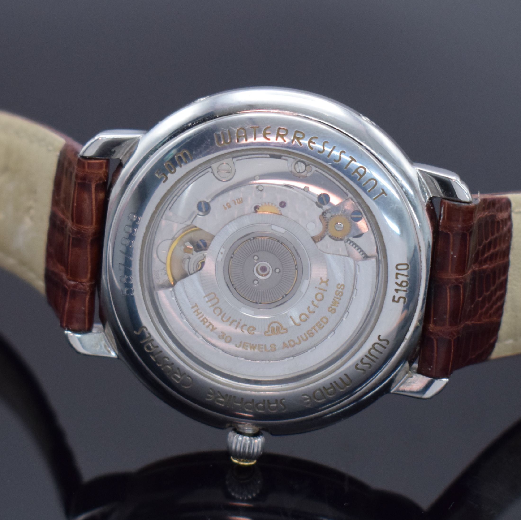 Detail c: MAURICE LACROIX Les Mecaniques limitierte Herrenarmbanduhr aus der Masterpiece Serie, Schweiz um 1998, auf 999 Stück limitiertes Sondermodell, ...