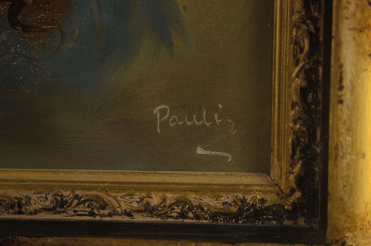 Detail a: Pauli, Künstler der Mitte des 20.Jh., Bildnis einer jungen Frau mit Perlenkette und Zöpfen, Öl/Lwd, Rahmen, 55x43 cm
