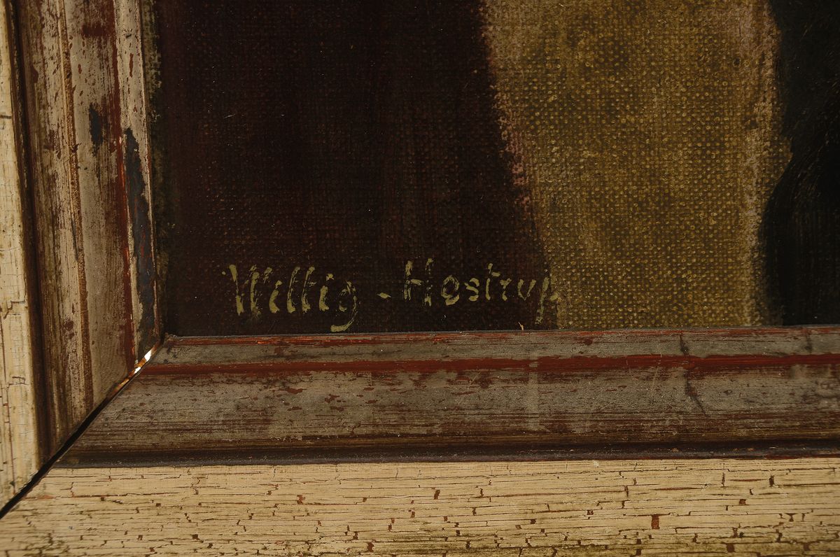 Detail a: Wittig-Hostrup, Künstler um 1900, Bildnis einer älteren Dame im Lehnsessel, Öl/Lwd, links unten signiert, Rahmen, 75x64 cm