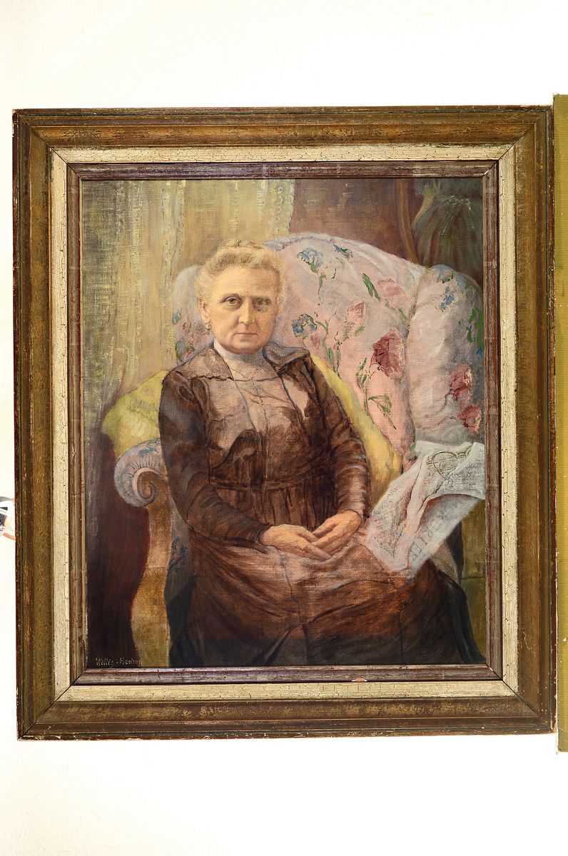 Detail k: Wittig-Hostrup, Künstler um 1900, Bildnis einer älteren Dame im Lehnsessel, Öl/Lwd, links unten signiert, Rahmen, 75x64 cm