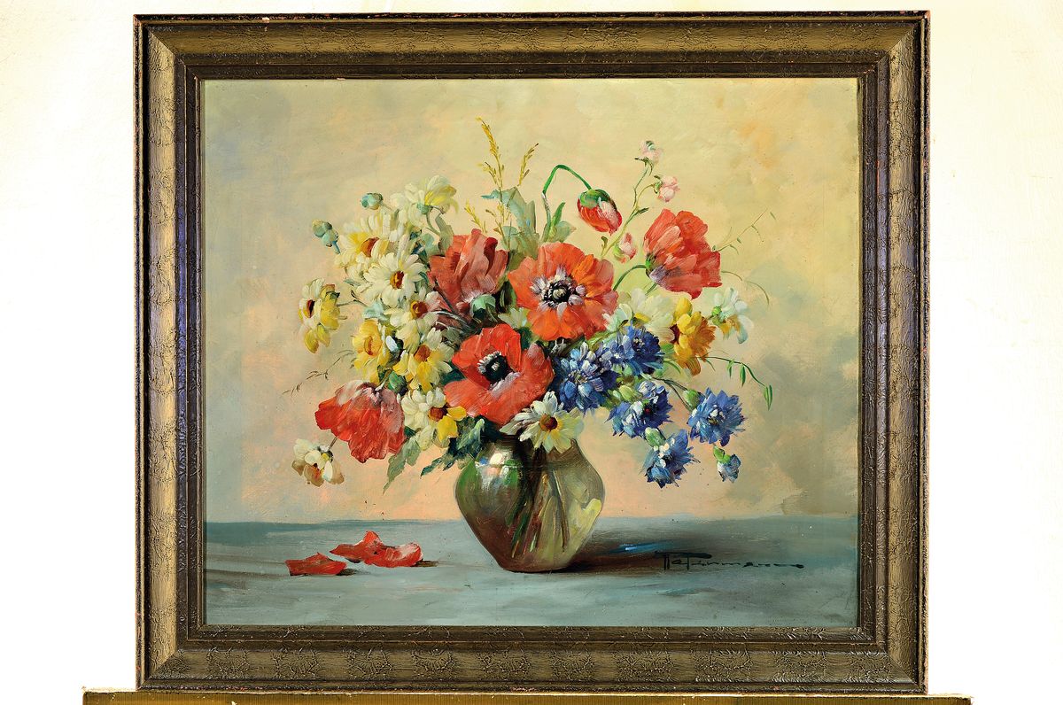 Detail k: Heitzmann, Künstler des 20.Jh., Blumenstillleben, Öl/Lwd, Rahmen, 60x70 cm