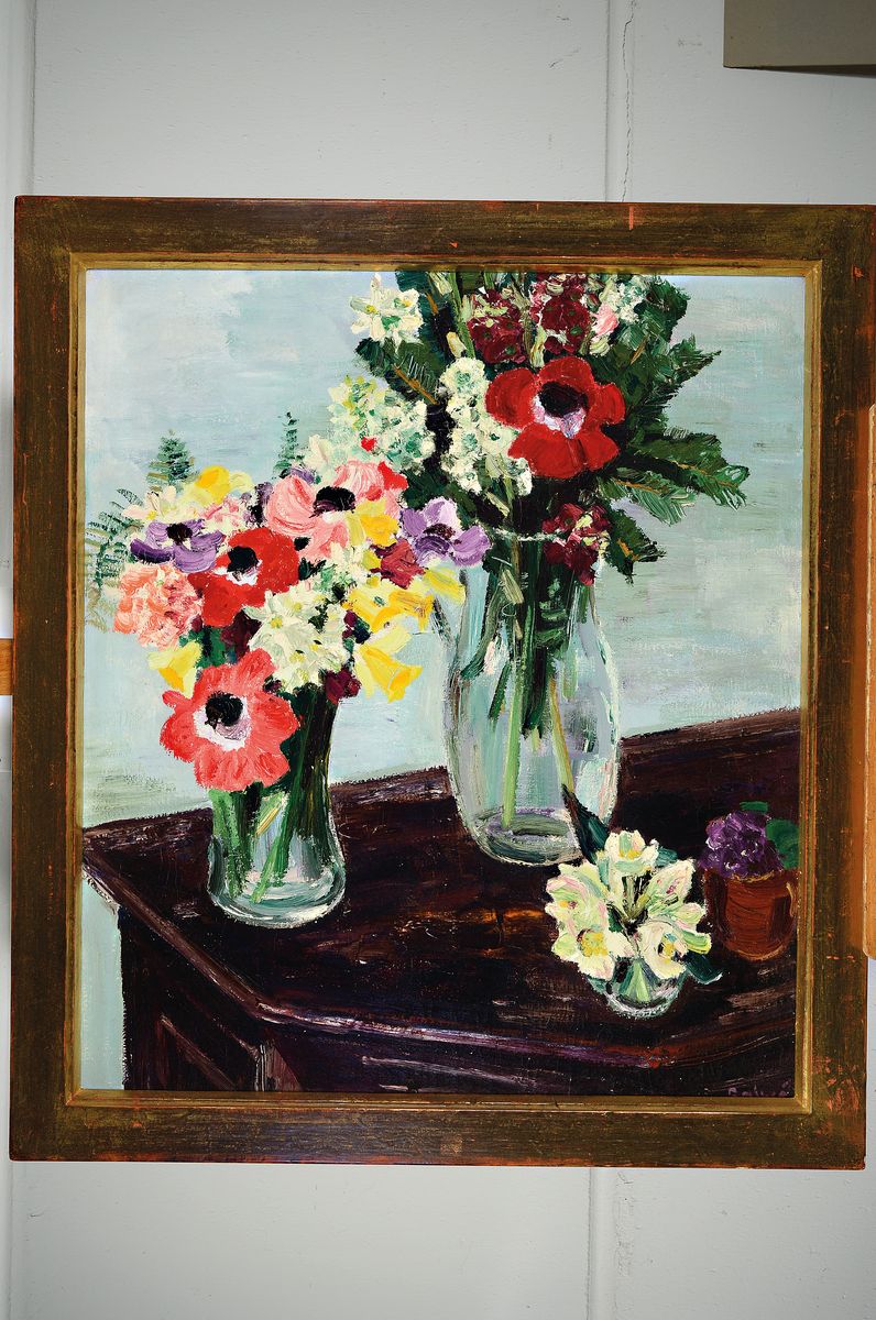 Detail k: Arnold Balwe, 1898 Dresden-1983 Feldwies/ Chiemsee, "Frühlingsblumen, Öl/Lwd, re. unten sign., verso nochmals sign., R. ca. 88x78 cm