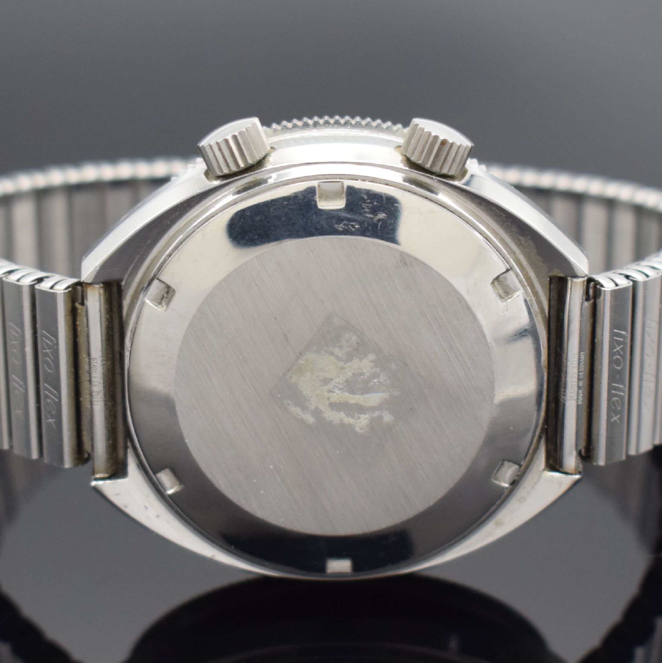 Detail c: HEUER seltene Herrenarmbanduhr mit Tidenanzeige Modell Solunar Referenz 279.603, Schweiz um 1977, Automatik, Edelstahlgeh. inkl. Flexband, Boden ...