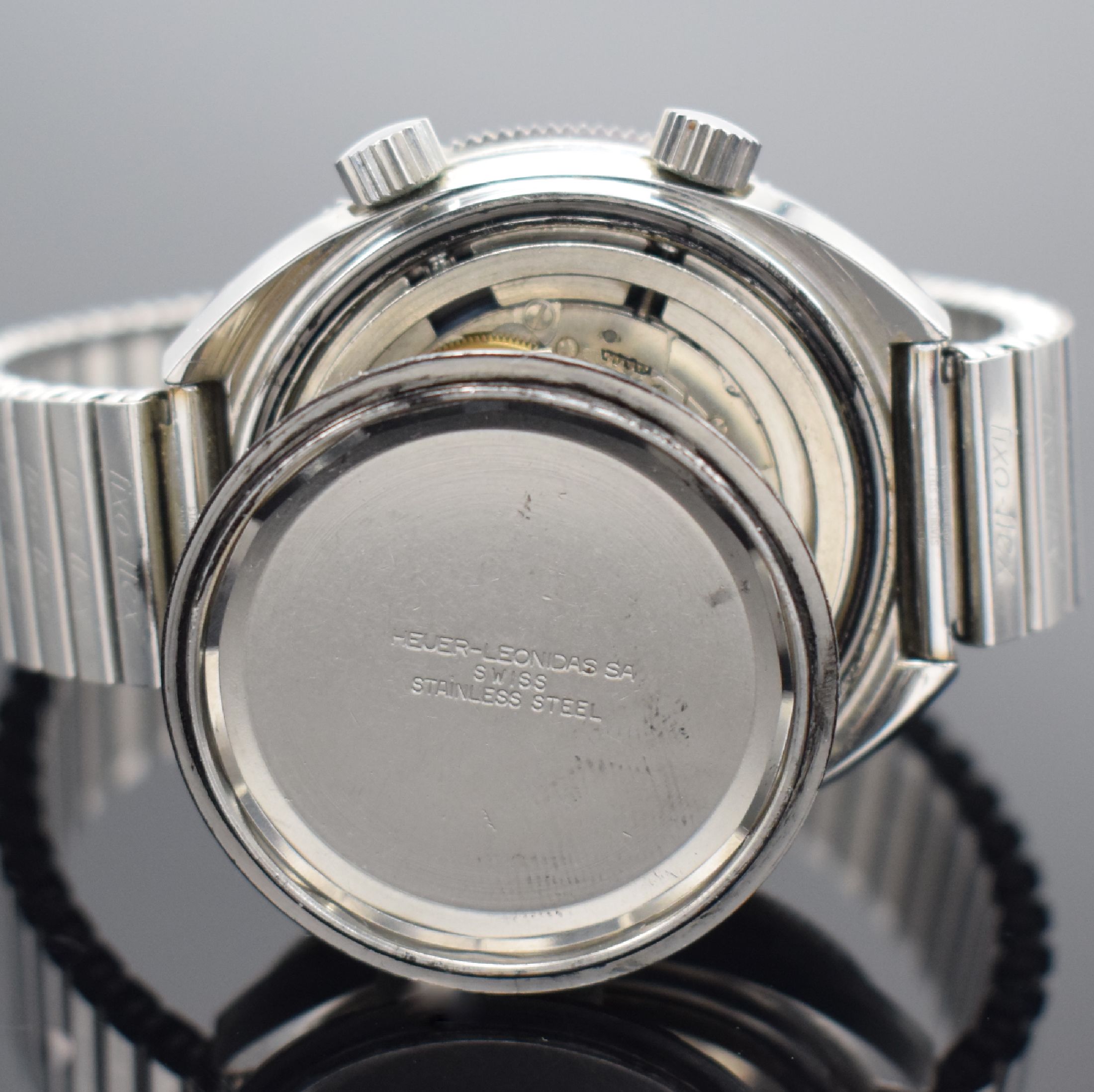 Detail f: HEUER seltene Herrenarmbanduhr mit Tidenanzeige Modell Solunar Referenz 279.603, Schweiz um 1977, Automatik, Edelstahlgeh. inkl. Flexband, Boden ...