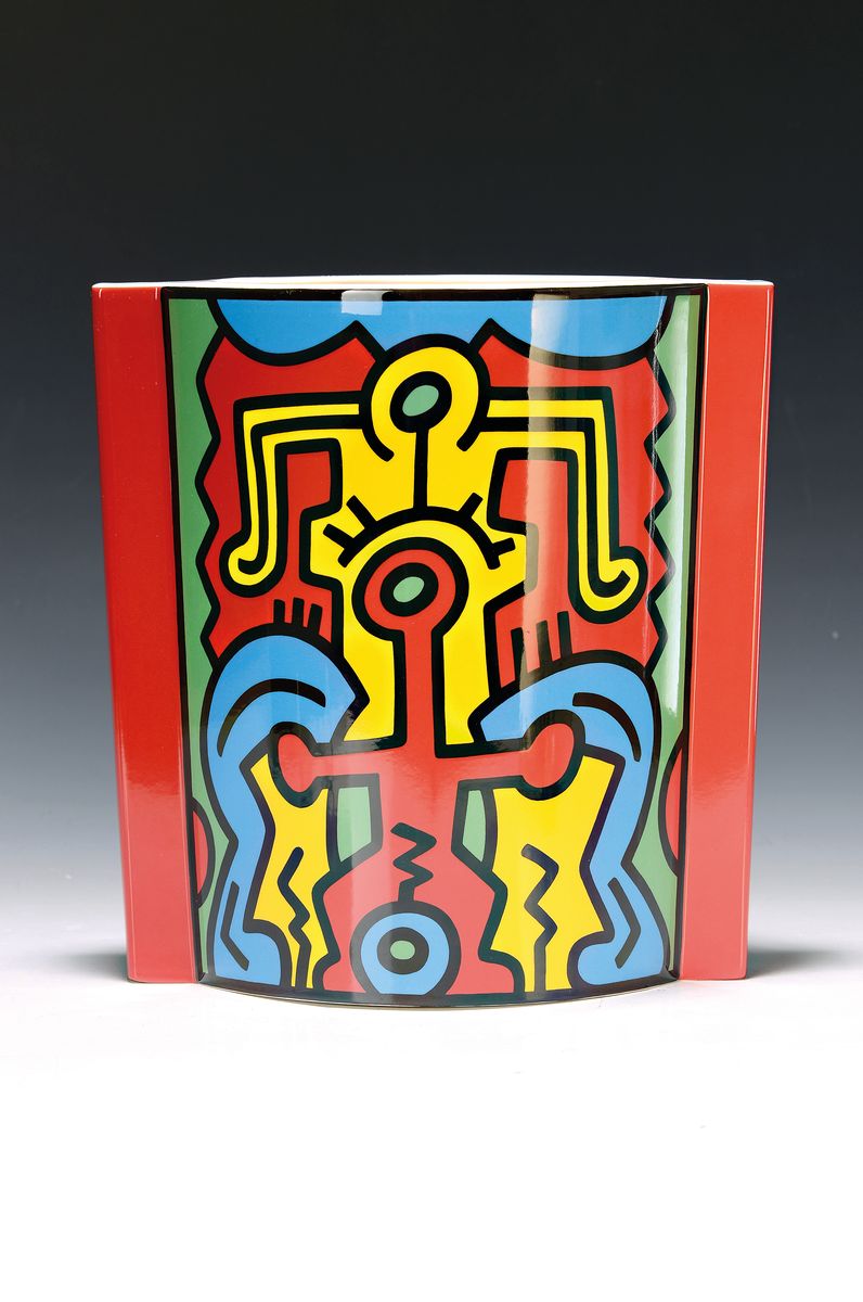 Keith Haring, Spirit of Art, Kunst Kollektion von Villeroy & Boch, komplette Serie aus drei Kunstobjekten, Centerpice, Sculpture und Box, Edition New ...