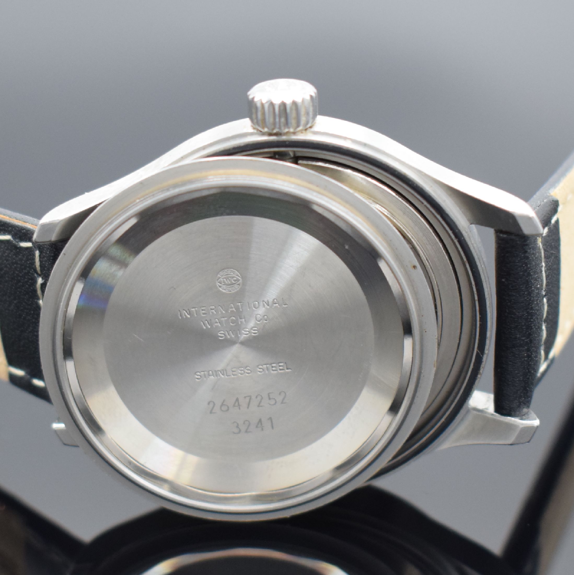 Detail g: IWC Herrenarmbanduhr Mark XII "Die Fliegeruhr" Referenz 3241, Schweiz um 1992, Automatik, 2-teil. Edelstahlgeh. inkl. Lederband m. ...