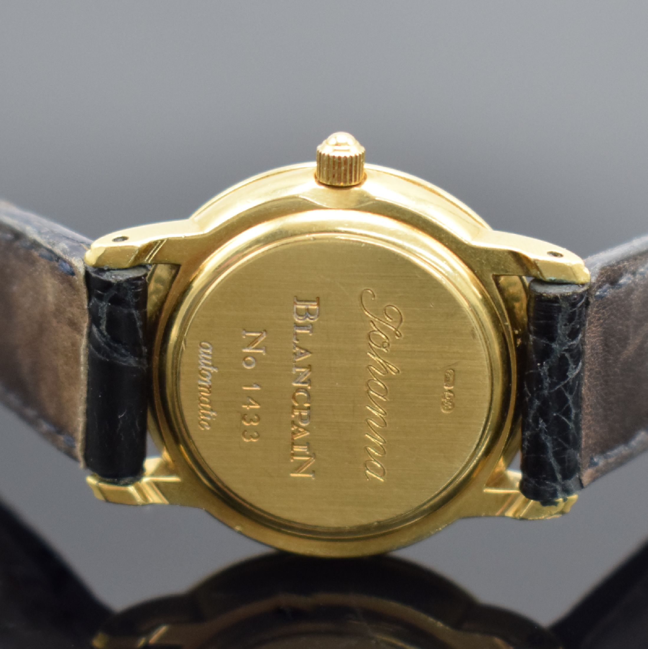 Detail d: BLANCPAIN Damenarmbanduhr Villeret in GG 750/000, Automatik, Schweiz um 1995, 2-tlg. Geh. inkl. orig. Lederband m. orig. GG 750/000 Dornschl., ...