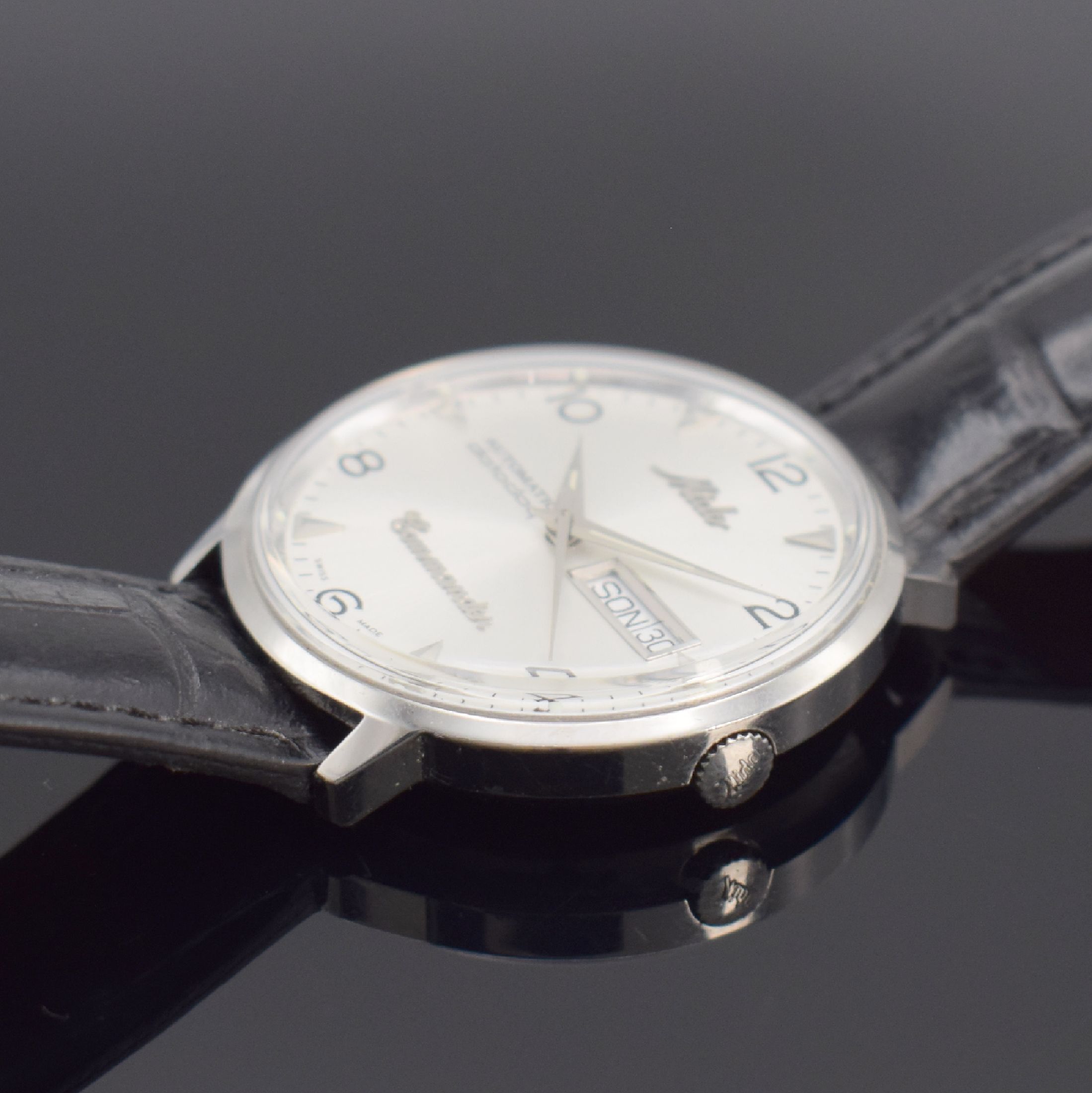Detail b: MIDO Herrenarmbanduhr Ocean Star datoday Commander Referenz 8419, Automatik, Schweiz um 2005, Edelstahlgeh., Lederband m. orig. Dornschl., ...