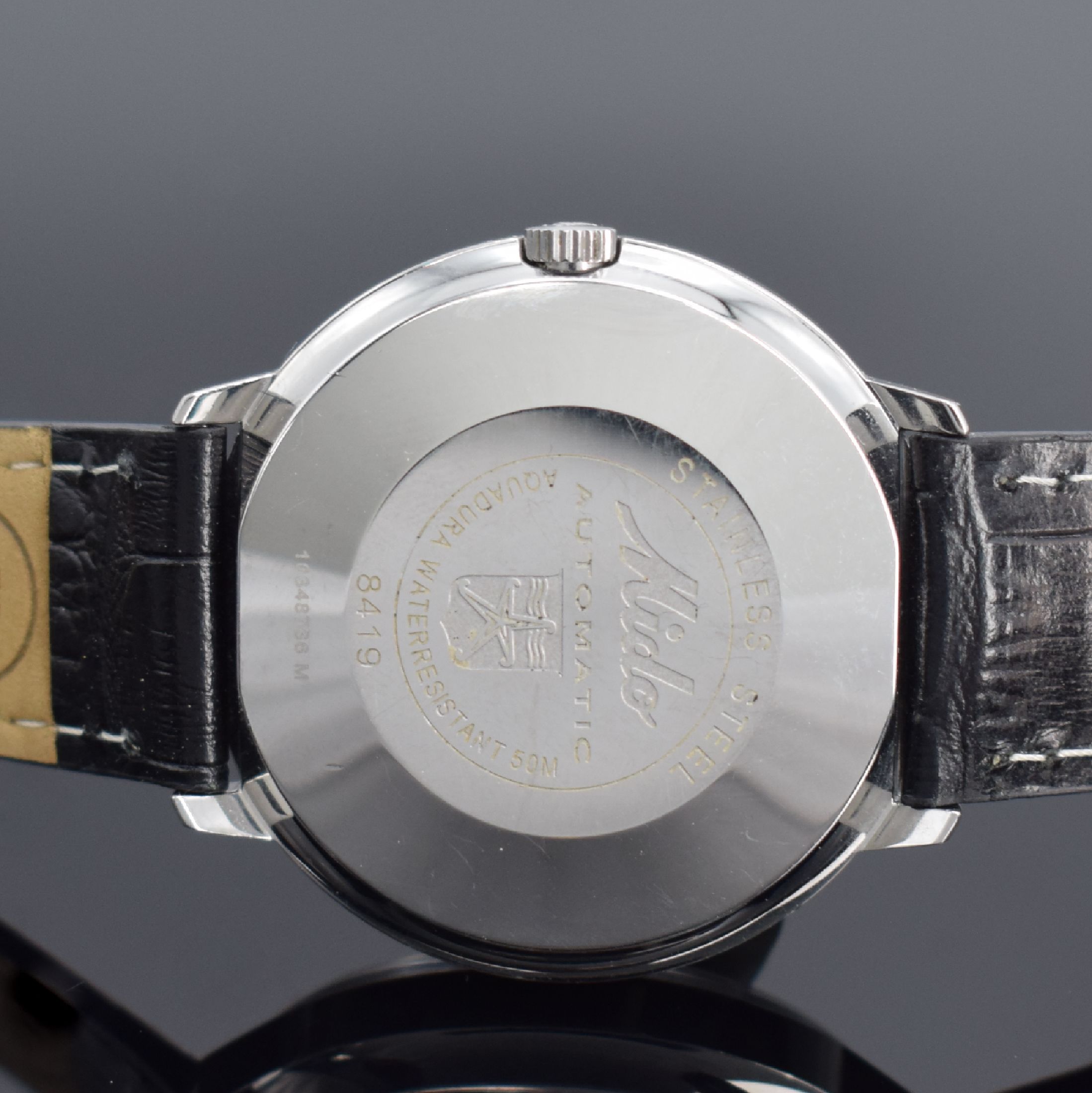 Detail d: MIDO Herrenarmbanduhr Ocean Star datoday Commander Referenz 8419, Automatik, Schweiz um 2005, Edelstahlgeh., Lederband m. orig. Dornschl., ...