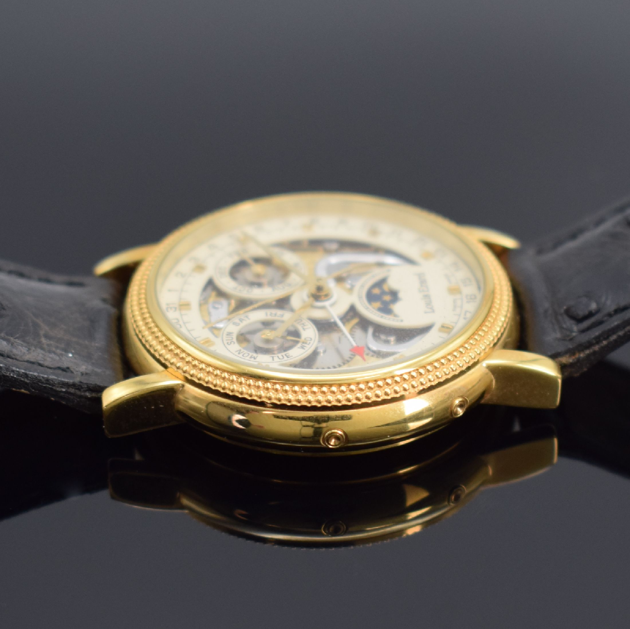 Detail d: LOUIS ERARD Armbanduhr Phase de Lune, Automatik, Schweiz um 2000, verg. Geh. inkl. orig. Lederband m. orig. Dornschl., beids. vergl., Boden aufgedr., ...