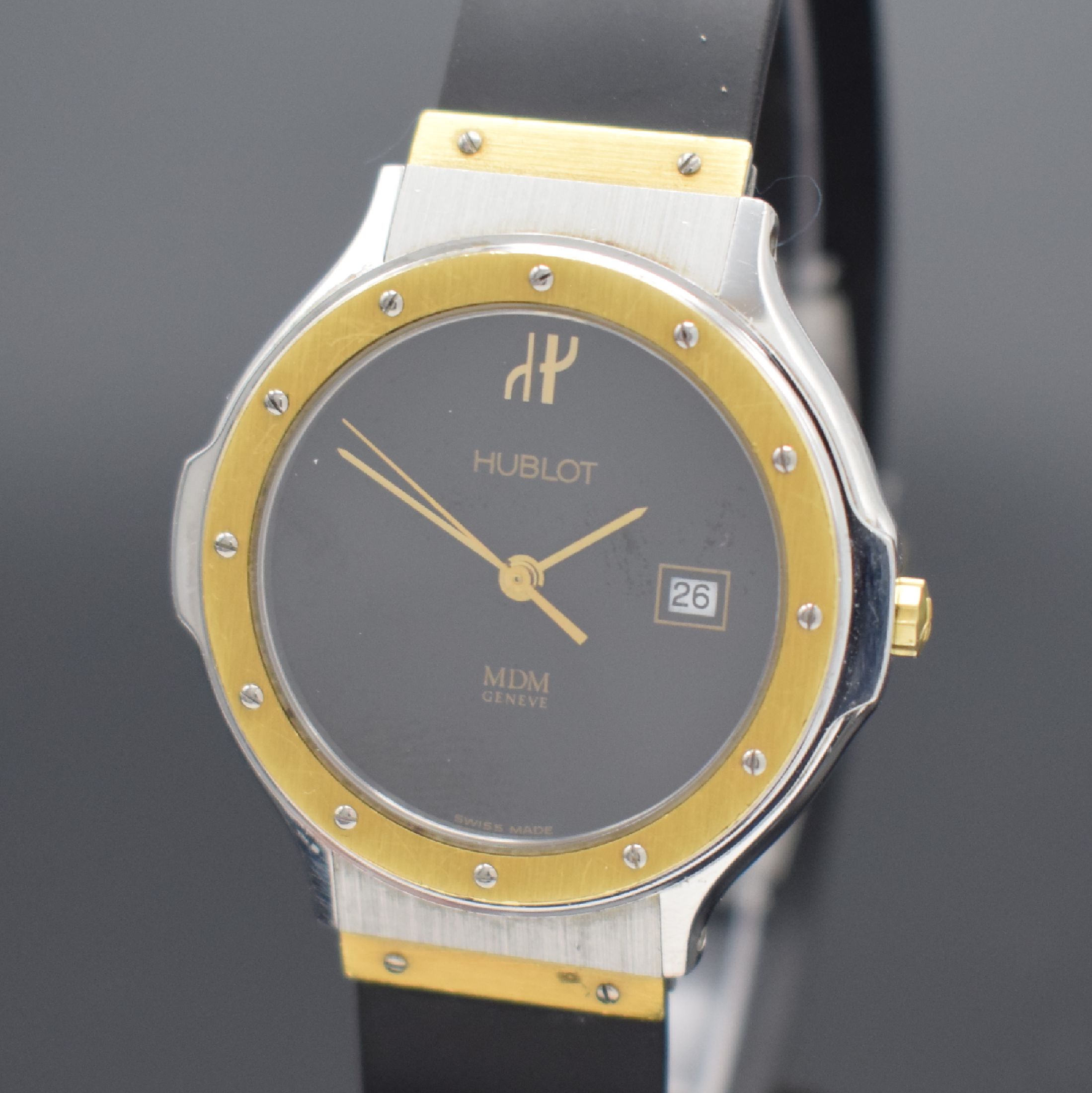 Detail a: Set 2 HUBLOT Classic MDM Armbanduhren in Stahl/Gold kombiniert Referenz 1391 100 2 & 1401 100 2, Schweiz um 1989, quarz, Böden 6 -fach verschr., ...