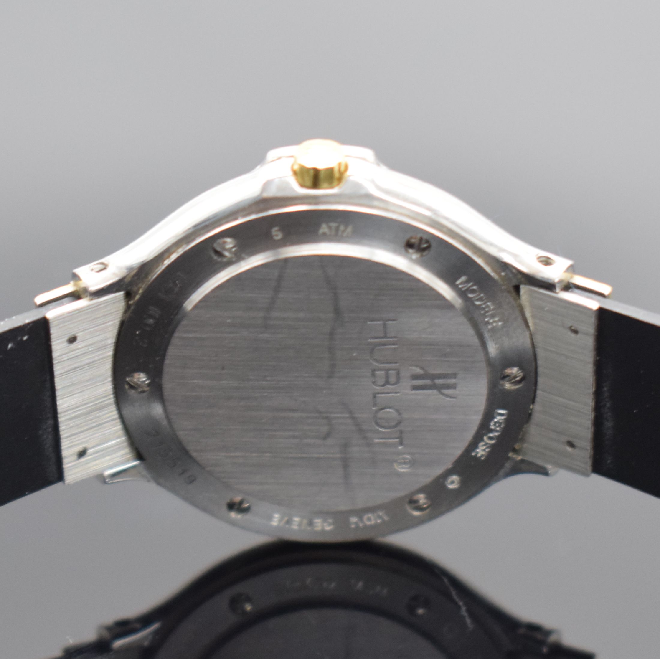 Detail d: Set 2 HUBLOT Classic MDM Armbanduhren in Stahl/Gold kombiniert Referenz 1391 100 2 & 1401 100 2, Schweiz um 1989, quarz, Böden 6 -fach verschr., ...