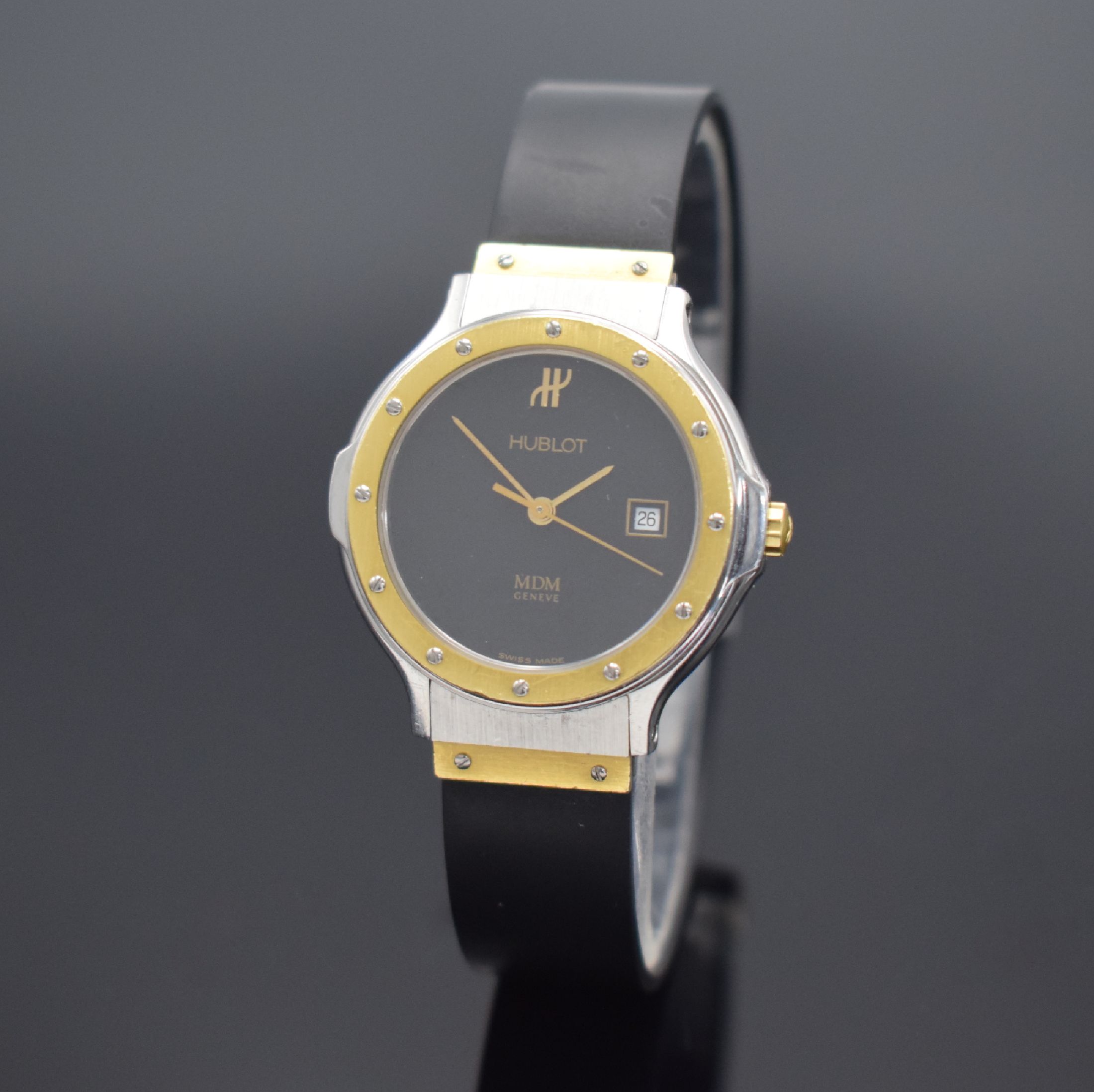 Detail e: Set 2 HUBLOT Classic MDM Armbanduhren in Stahl/Gold kombiniert Referenz 1391 100 2 & 1401 100 2, Schweiz um 1989, quarz, Böden 6 -fach verschr., ...