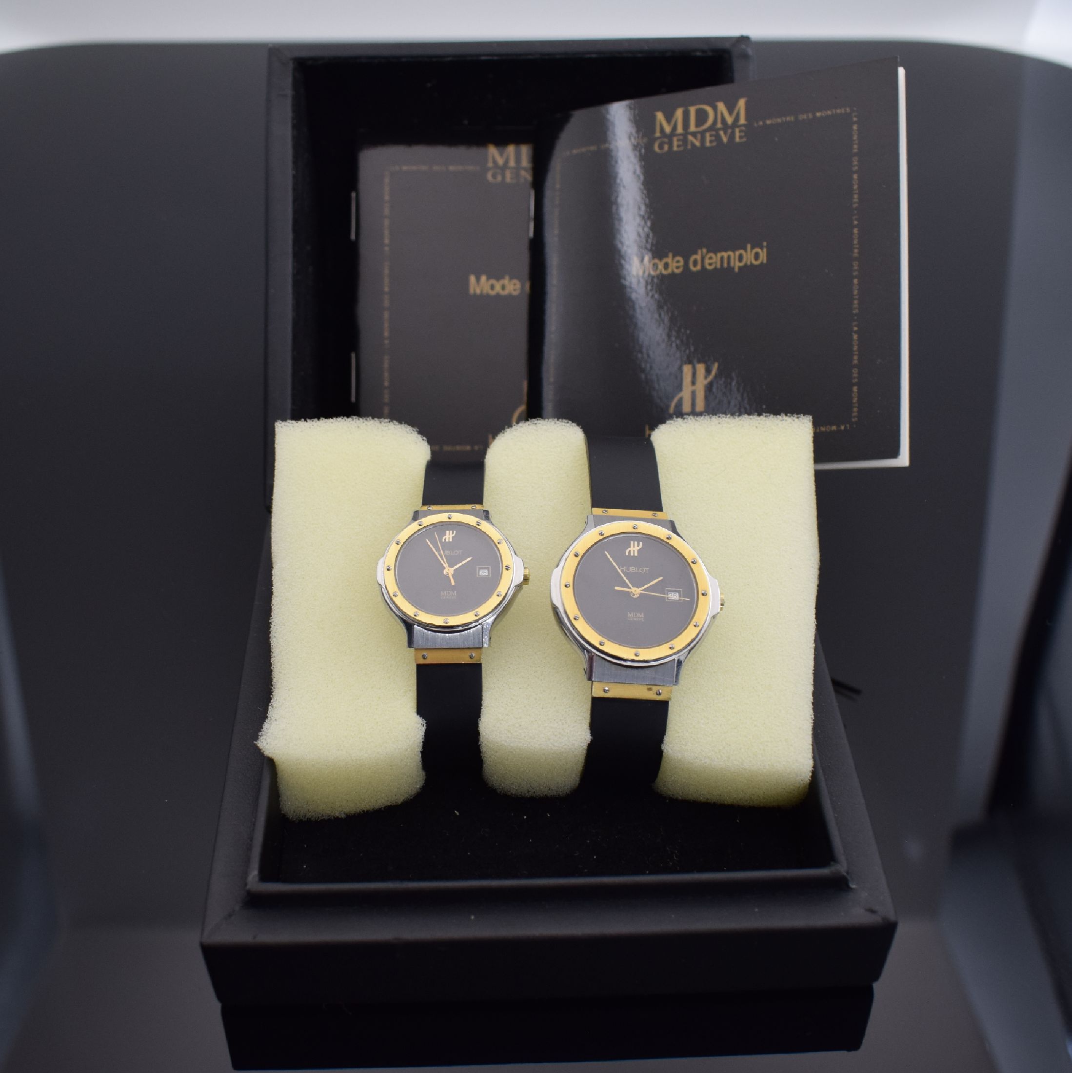 Detail i: Set 2 HUBLOT Classic MDM Armbanduhren in Stahl/Gold kombiniert Referenz 1391 100 2 & 1401 100 2, Schweiz um 1989, quarz, Böden 6 -fach verschr., ...