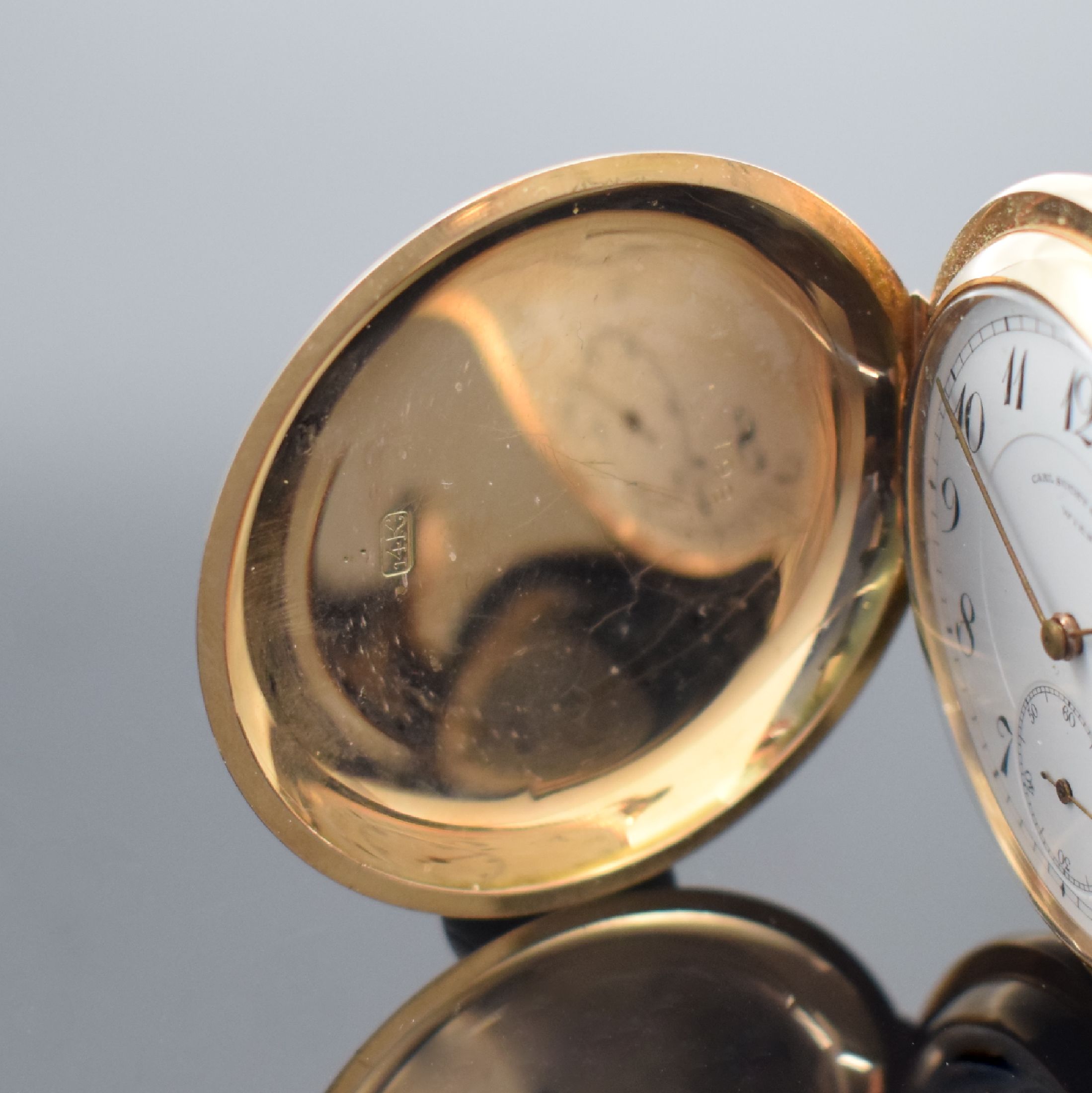 Detail a: CARL SUCHY & SÖHNE Wien Savonette Herrentaschenuhr in RG 585/000, Österreich um 1910, glattes 2-Deckel Goldgeh. l. verz., grav. Cuvette verg., ...
