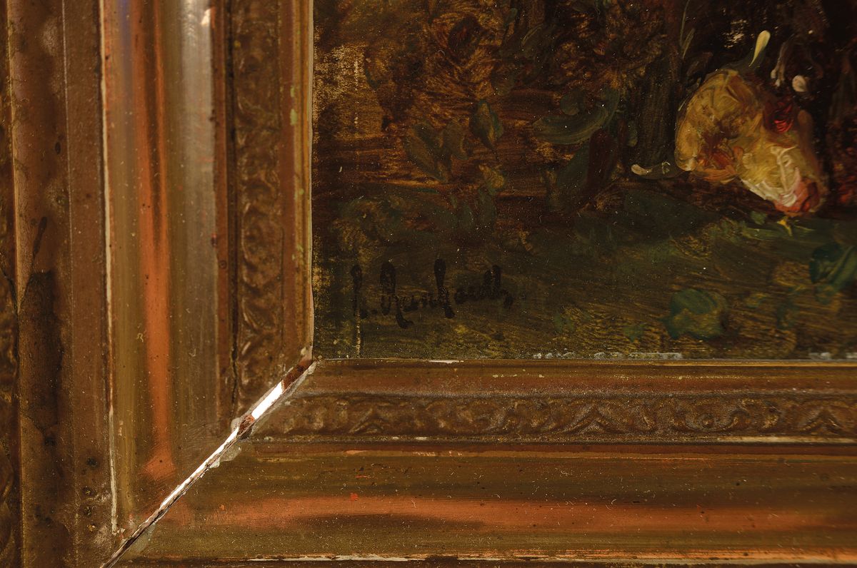 Detail a: Rudolf Burkhardt, 1894-1972 Stuttgart, Stier, sich an einem Baumstumpf die Hörner abstoßend, Öl/Malkarton, links unten sign., ca. 16x22cm, R. ca. ...