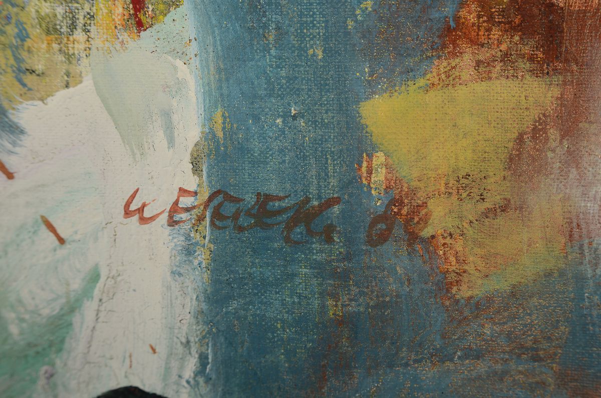 Detail a: Norbert Keseberg, geb. 1948 Nürnberg, Öl/Lwd, "Blütenzweige", re. u. signiert und dat.84, 82, ca. 140 x 125 cm, schwarze Umlaufleiste m. ...