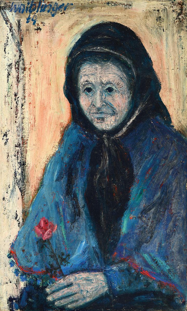 Hans Wiblinger, 1920 Ilmried - 2004 Aigen am Inn,Gemeinde Bad Füssing ,Meisterschüler bei Wilhelm Georg Maxon, hier: "Alte Schneiderin", ...