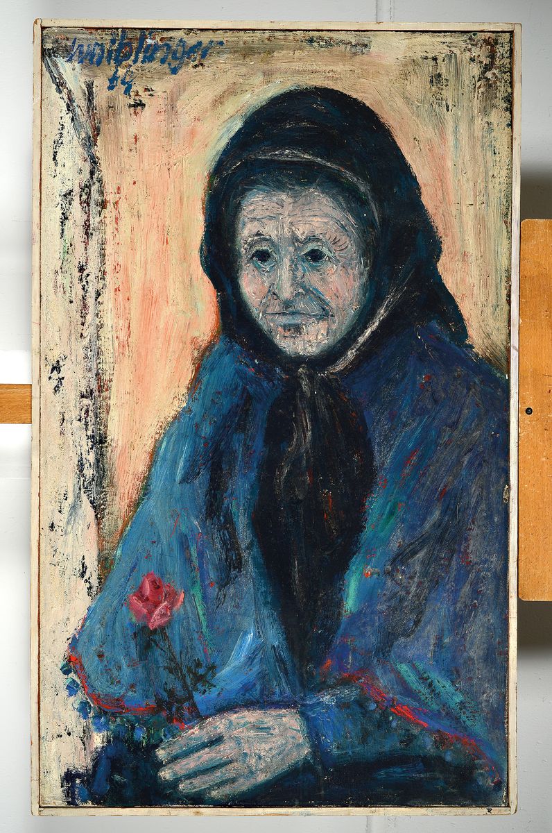 Detail k: Hans Wiblinger, 1920 Ilmried - 2004 Aigen am Inn,Gemeinde Bad Füssing ,Meisterschüler bei Wilhelm Georg Maxon, hier: "Alte Schneiderin", ...