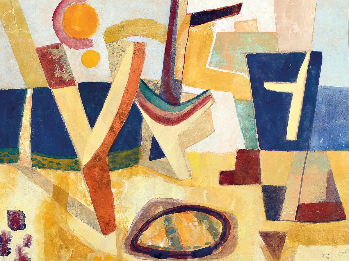 Otto Schmitt Gross,1900 Wilgartswiesen - 1965 Bad Dürkheim, "Sonnige Landschaft", 1955, Gouache/Papier, l. Altersspuren, signiert, ...