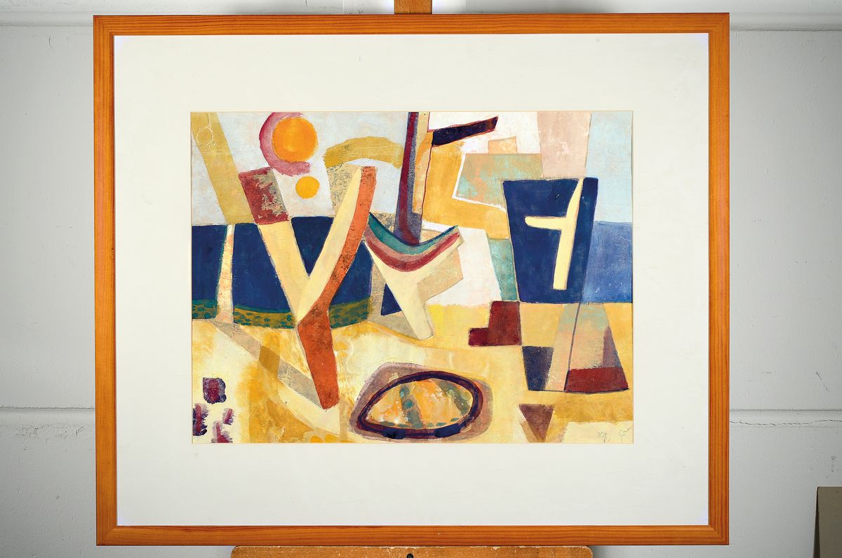Detail k: Otto Schmitt Gross,1900 Wilgartswiesen - 1965 Bad Dürkheim, "Sonnige Landschaft", 1955, Gouache/Papier, l. Altersspuren, signiert, ...