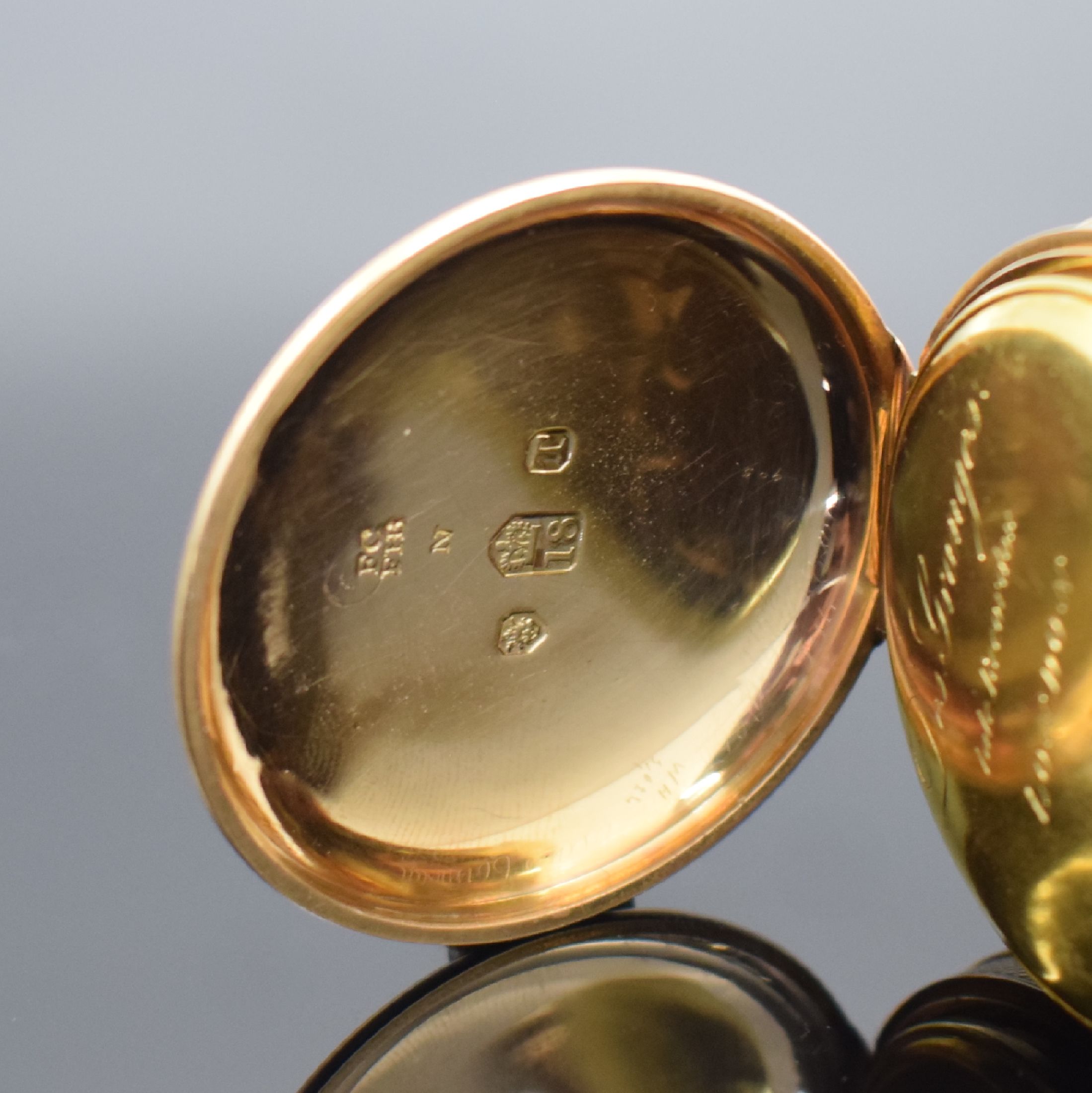 Detail c: DES GRANGES London Spindeltaschenuhr in RoseG 750/000 an RG 585/000 Kette, um 1830, bekannt. Uhrmacher lt. "Baillie" S 84, gehobene ...