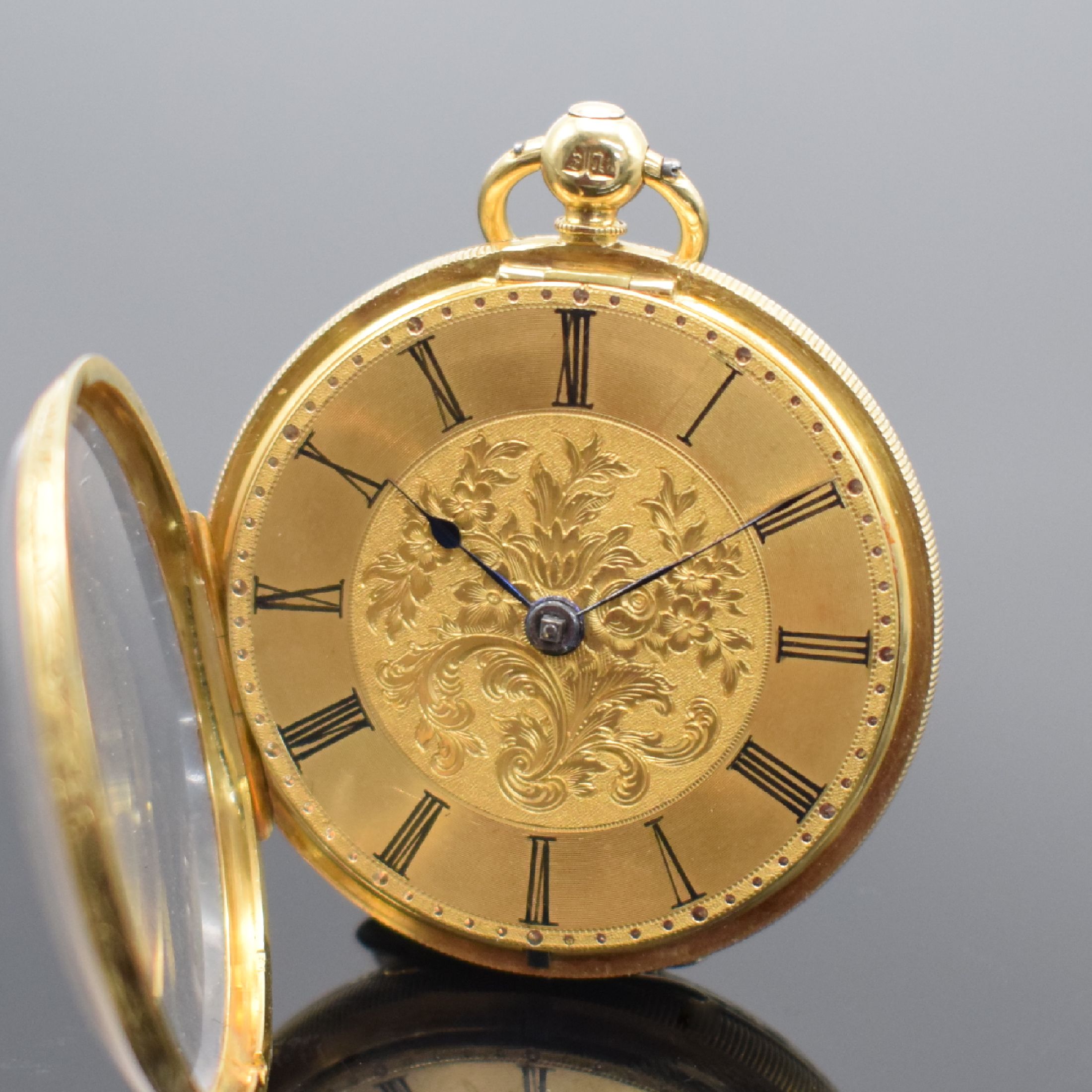 Detail a: E. J. DENT London Goldtaschenuhr Nr. 10568 in GG 750/000, England um 1825, Gold Zifferblatt, gebl. Zeiger, feines Spitzzahn- Ankerwerk, gebl. ...