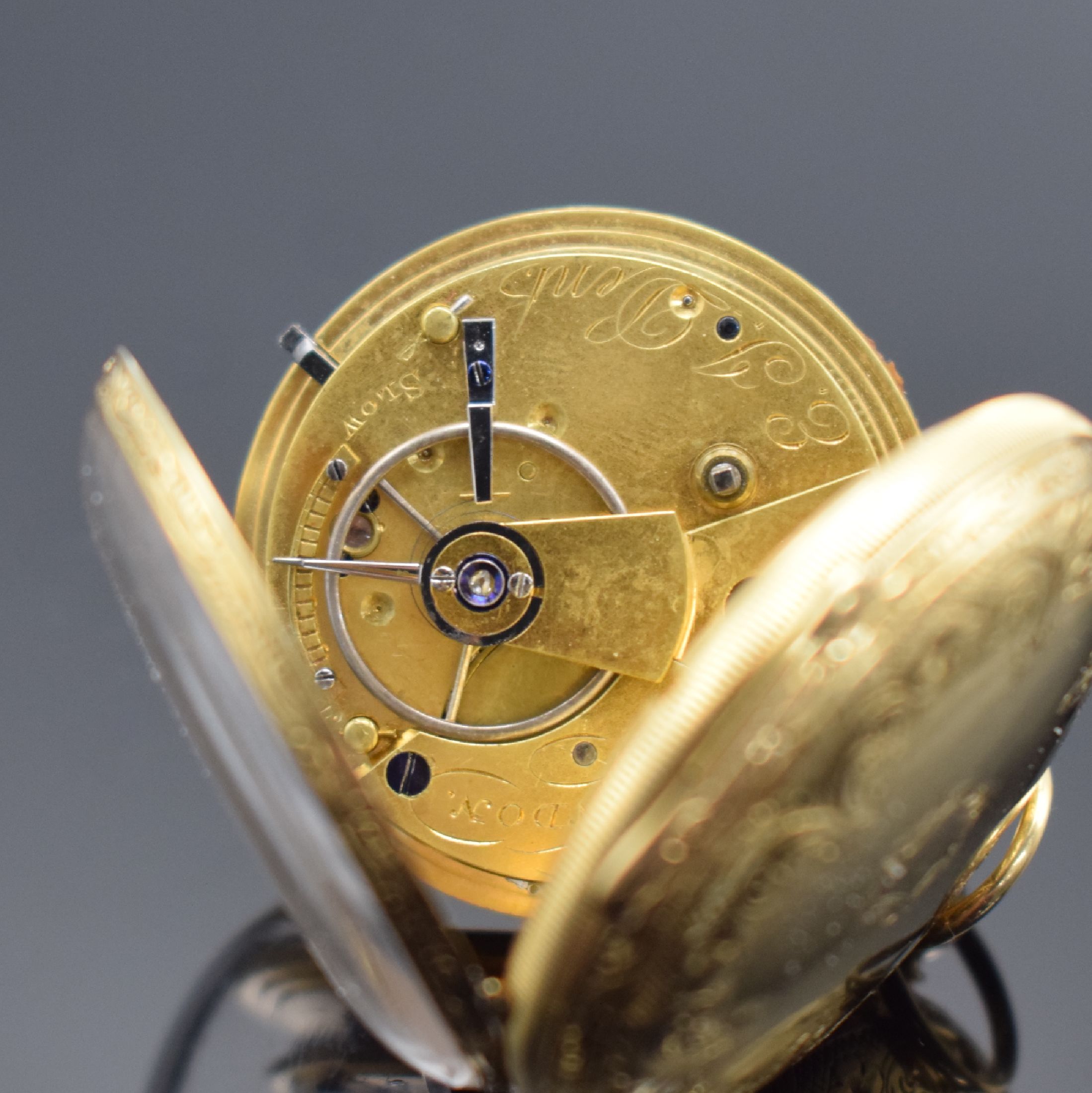 Detail c: E. J. DENT London Goldtaschenuhr Nr. 10568 in GG 750/000, England um 1825, Gold Zifferblatt, gebl. Zeiger, feines Spitzzahn- Ankerwerk, gebl. ...