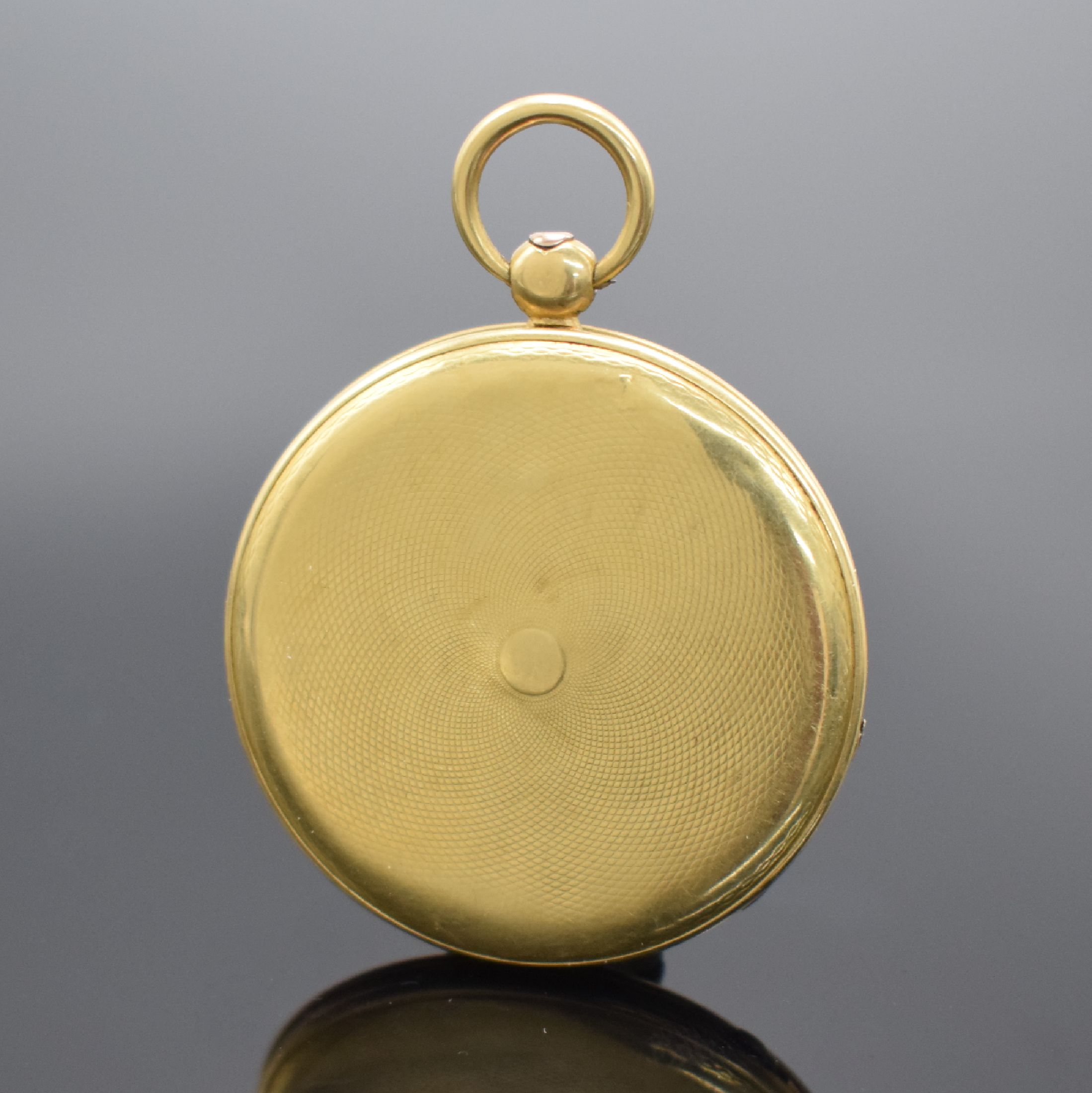 Detail a: A. VERDIERE Paris offene Taschenuhr in GG 750/000, Frankreich um 1830, 2-Deckel Goldgeh. dell., silb. Zifferbl. m. röm. Zahlen, gold. Zeiger, verg. ...