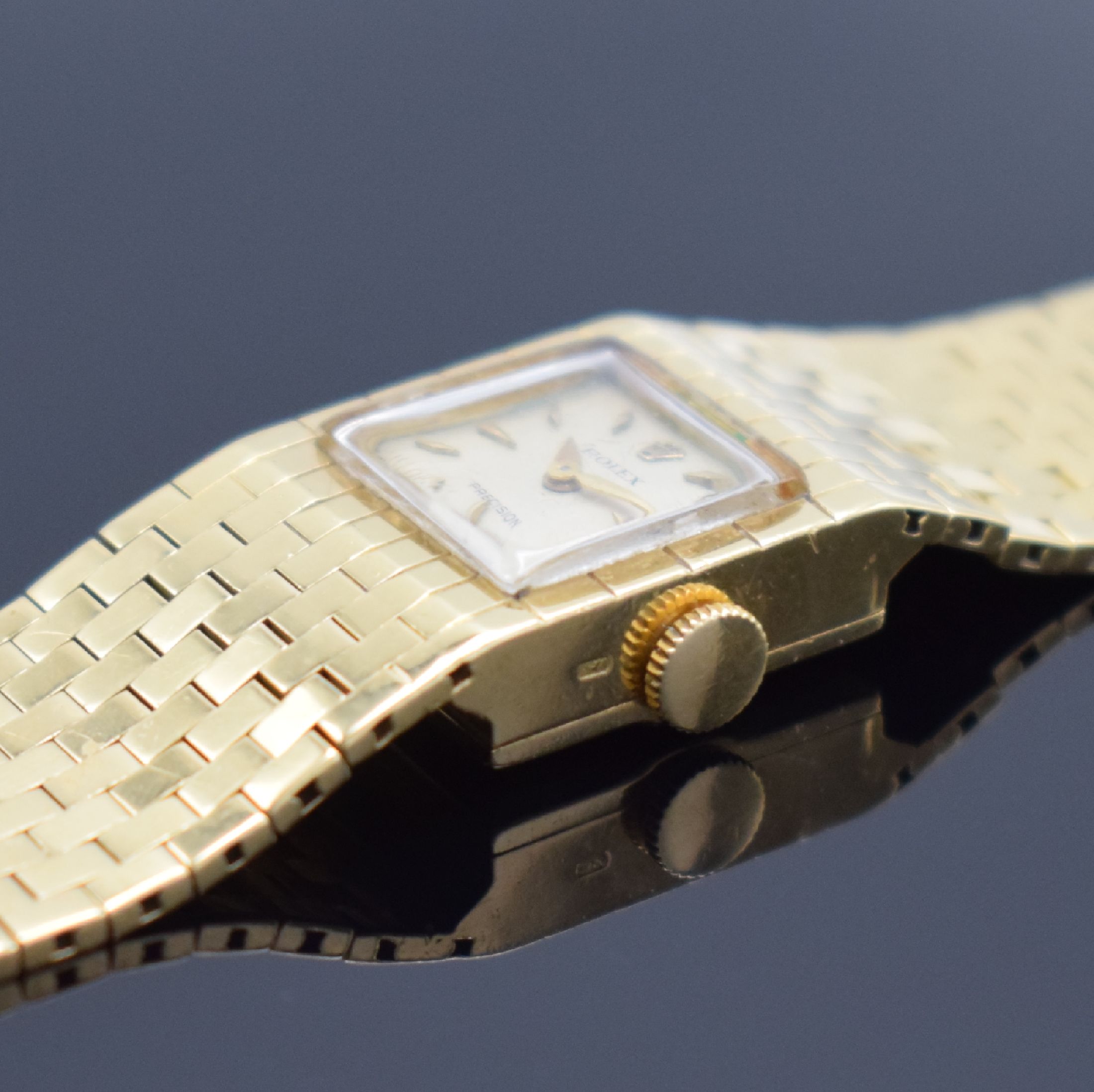 Detail c: ROLEX Precision ausgefallene Damenarmbanduhr in GG 750/000 Referenz 8209, Schweiz um 1955, Handaufzug, 2-teil. Geh., Boden aufgedr., orig. GG 750/000 ...
