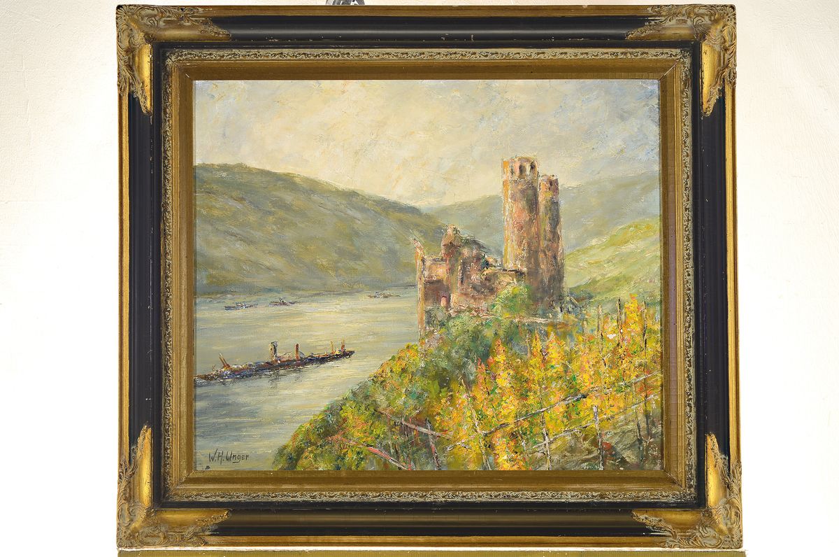 Detail k: Wolfgang Heinz Unger, 1929 Halle/Saale - 2019 Eiger im Berner Oberland, Rheinlandschaft bei Rüdesheim, Öl/Lwd, signiert, ca. 50 x 60 cm, l. ...
