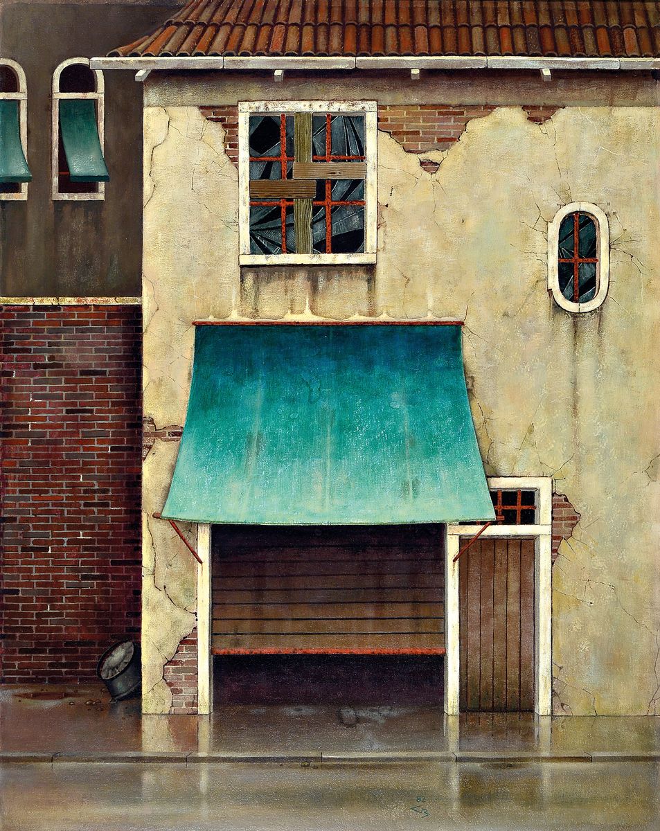 Günther Blau, 1922 Elberfeld - 2007 Marburg,Stadtansicht, Öl/Malplatte, monogrammiert ca. 64.5 x 61.5 cm, Rahmen, der Künstler studierte in ...