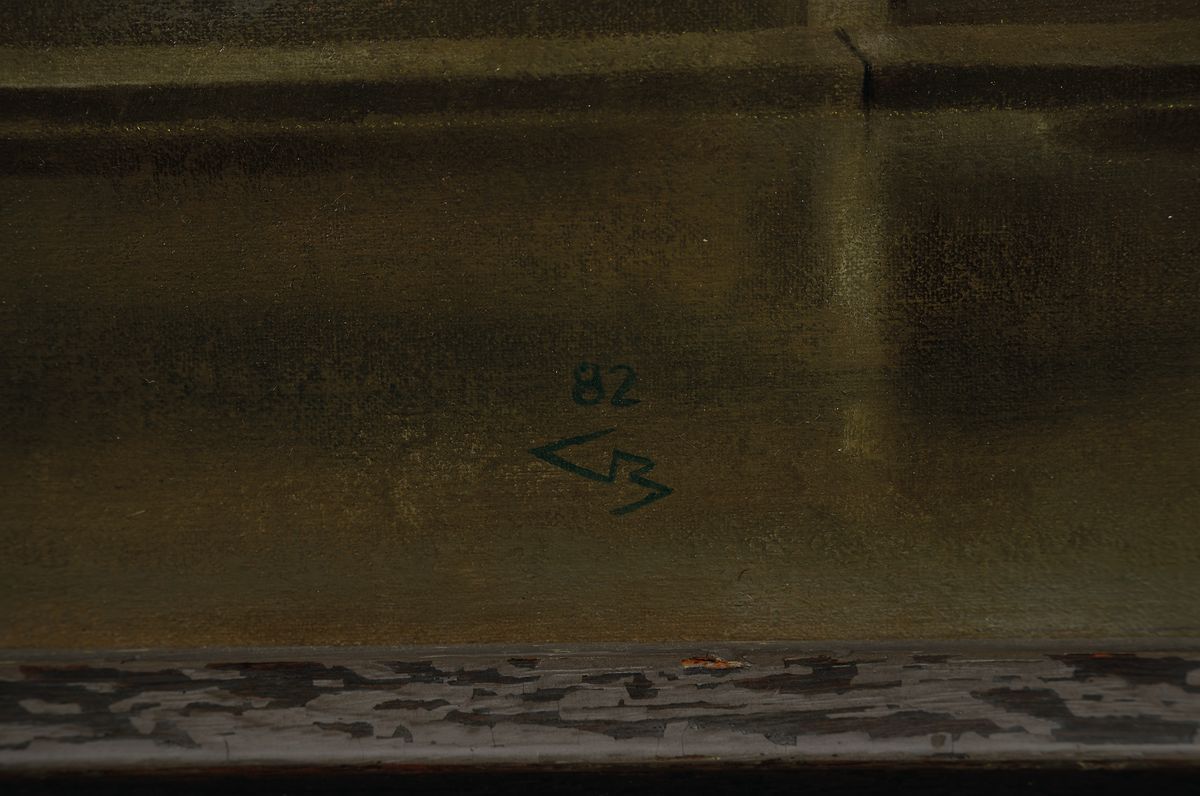 Detail a: Günther Blau, 1922 Elberfeld - 2007 Marburg,Stadtansicht, Öl/Malplatte, monogrammiert ca. 64.5 x 61.5 cm, Rahmen, der Künstler studierte in ...
