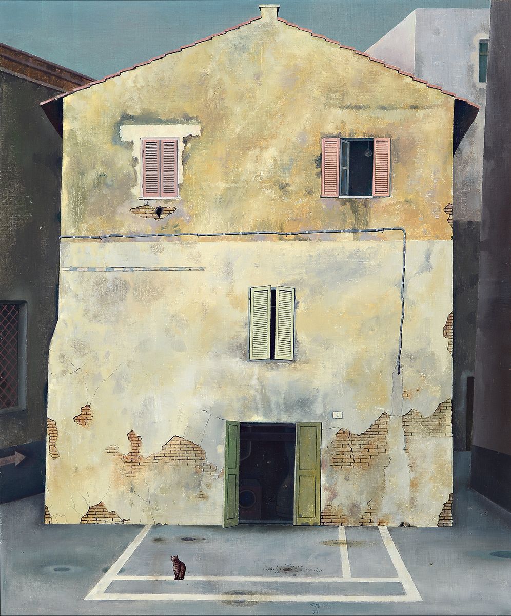 Günther Blau, 1922 Elberfeld - 2007 Marburg,"Haus im Nettuno", Öl/Malplatte, dat.73 , der Künstler studierte in München und Karlsruhe ...