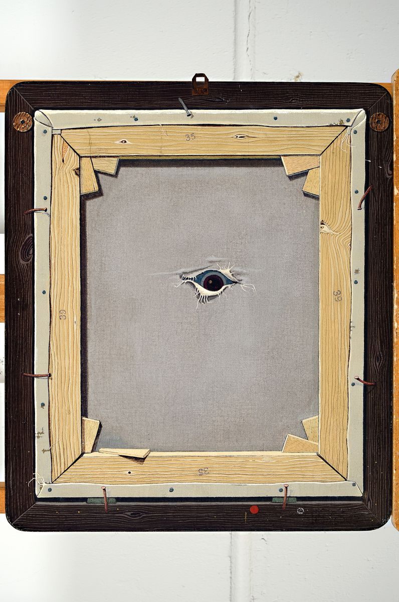 Detail k: Günther Blau, 1922 Elberfeld - 2007 Marburg,, Öl/Malplatte, "Das Auge des Büllen, dat. 1979, der Künstler studierte in München und ...
