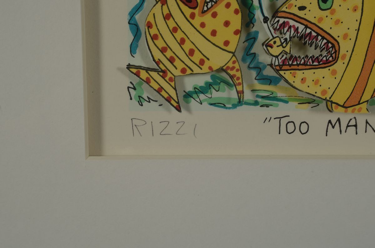 Detail a: James Rizzi, 1950-2011, 3D-Konstruktion, "Too many fish in the See", num. 284/350, handsign., dat.89, unter Glas, Motiv ca. 25x20 cm, ...