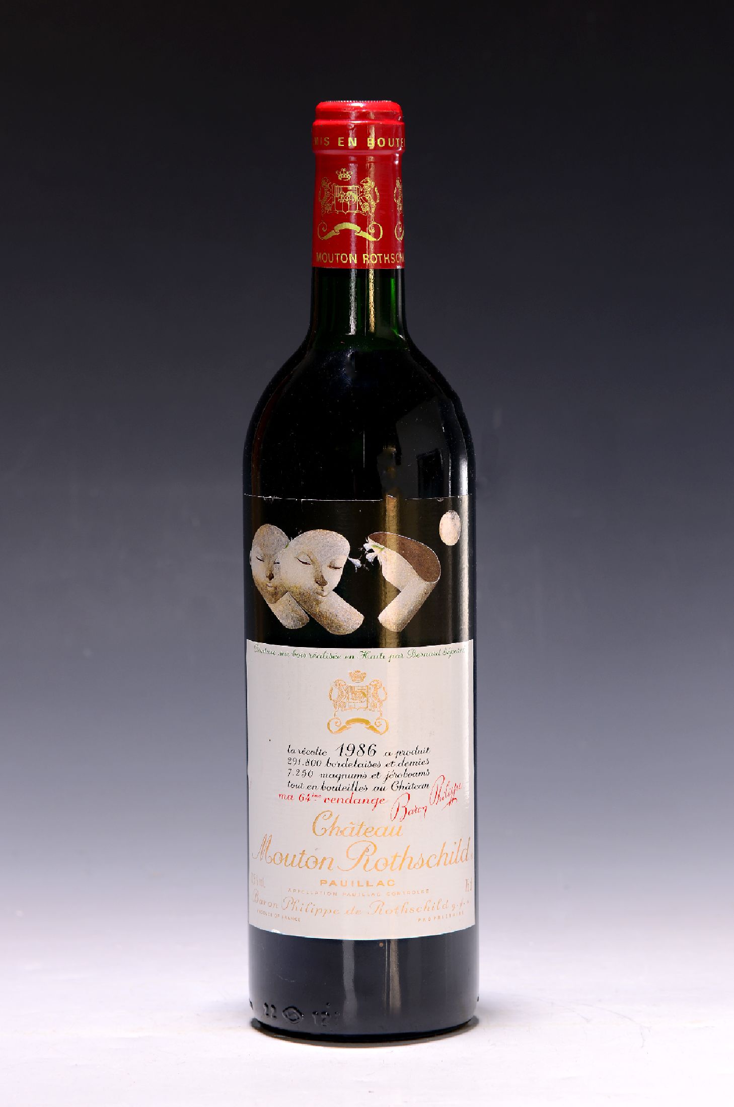 1 Flasche 1986 Chateau Mouton Rothschild, Pauillac, 750ml, 12,5% Vol., Top Shoulder, unverkostet, 100 Parker-Punkte, laut Parker ein ...