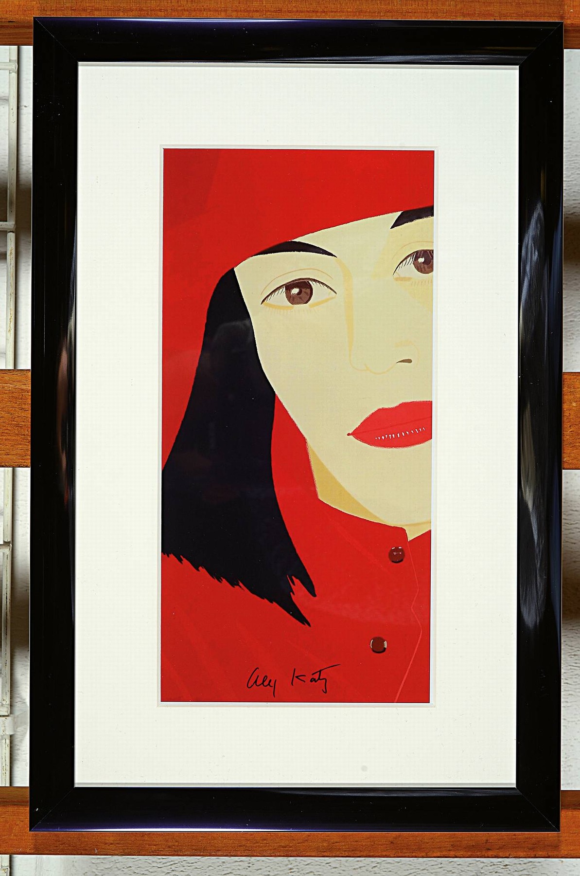 Detail k: Alex Katz, geb. 1927, "Red Coat", Digitaler Fotoabzug, handsign., unter Plexiglas gerahmt, Blatt ca. 30x20 cm, R. ca. 42x27,5 cm,