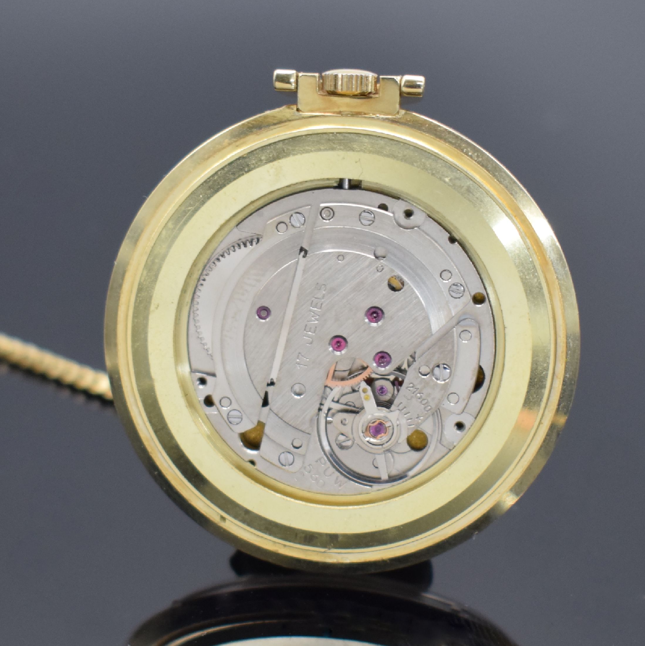 Detail b: PREDIAL Frackuhr in GG 585/000 mit Kette in GG 585/000, Schweiz um 1975, Handaufzug, Boden aufgedr., gold. Zifferbl. m. gold. Std.-Ind. & Zeigern, ...