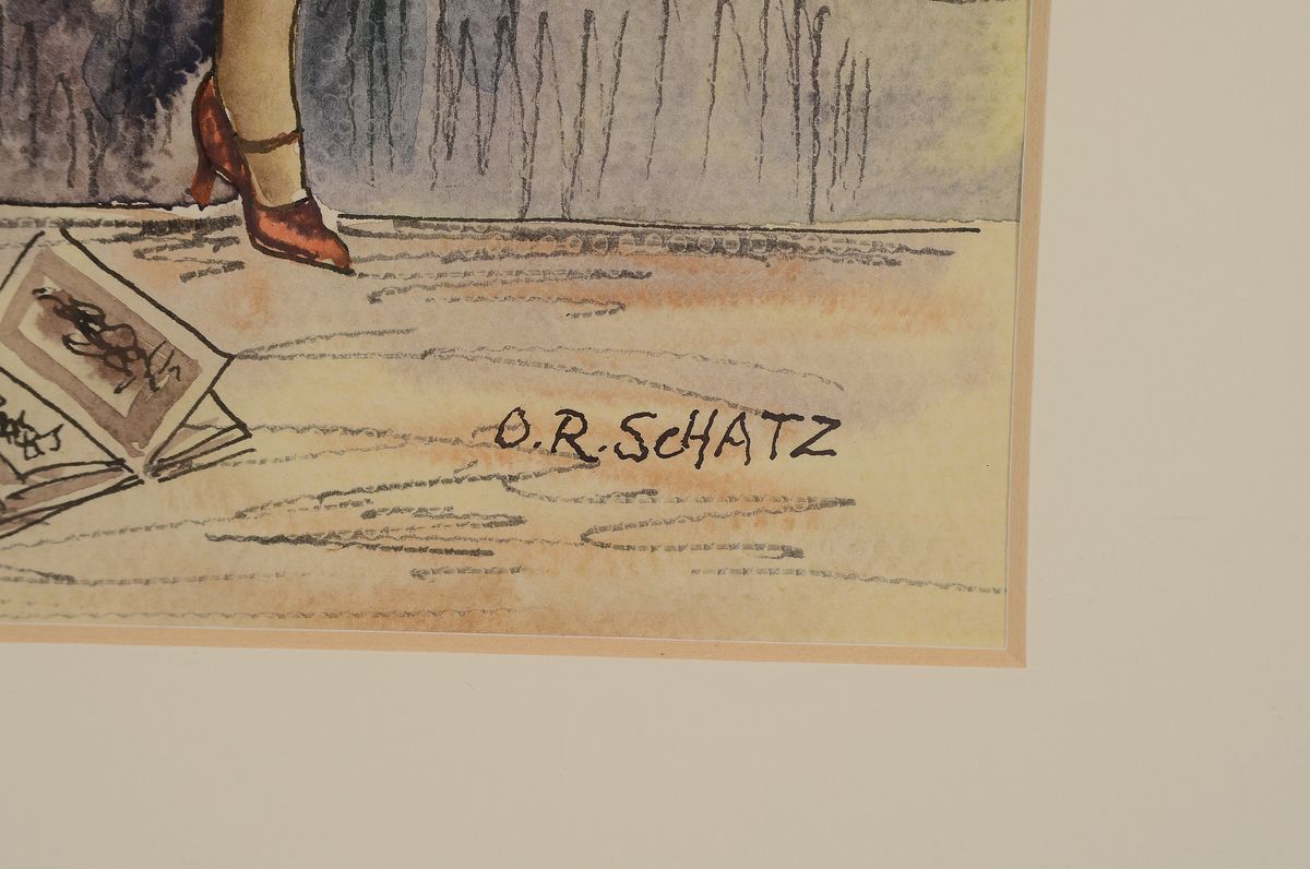Detail a: Otto Rudolf Schatz, 1900-1961 Wien, sitzender weiblicher Akt mit Spiegel, erotische Szenerie, Tusche und Aquarell, rechts unten signiert, ca. ...