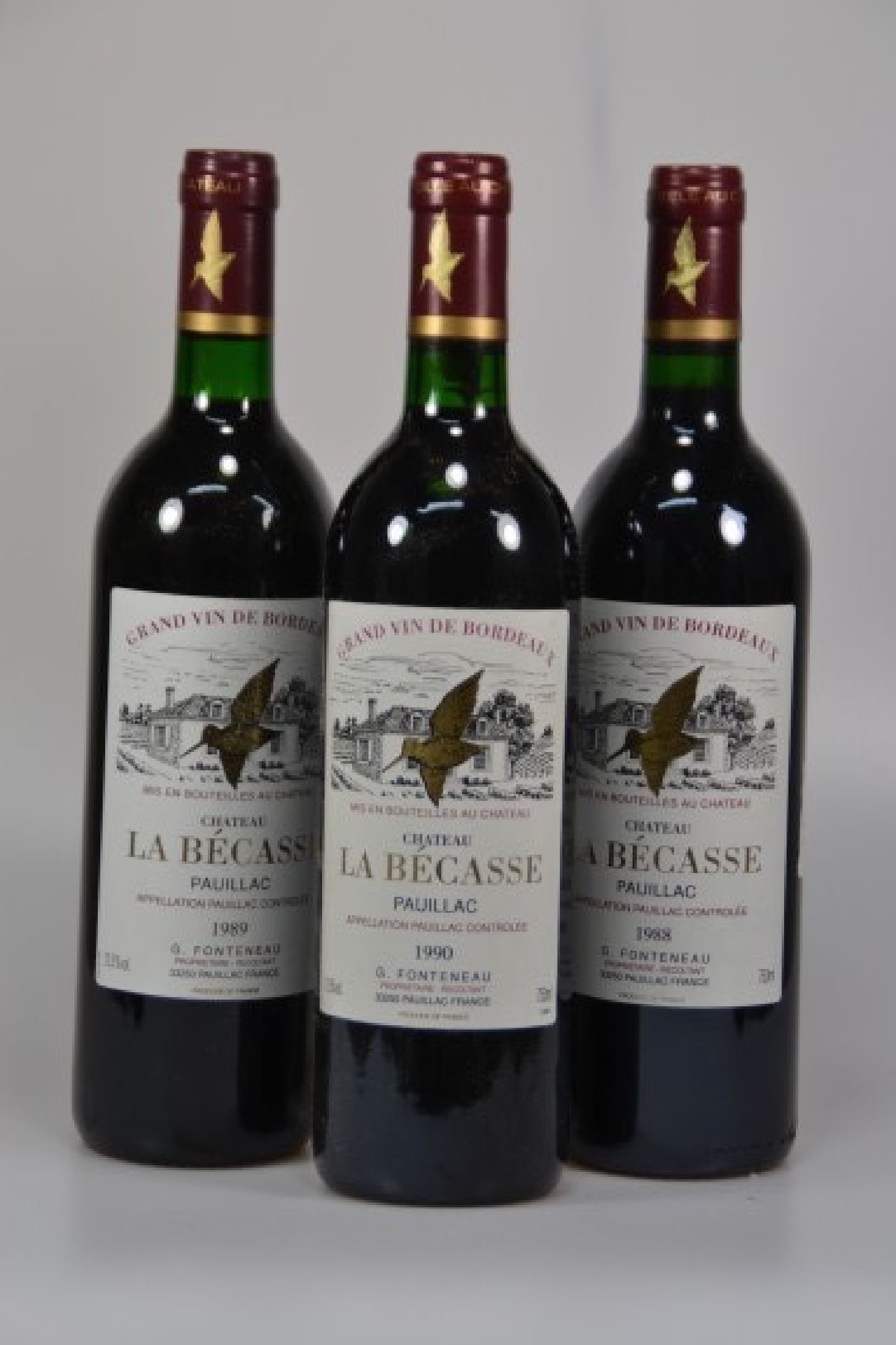 6 Flaschen Chateau La Becasse, verschiedene Jahrgänge, Pauillac, 2x 1988, 2x 1989, 2x1990, je 750ml, 12,5% Vol., mind. Into Neck,unverkostet,