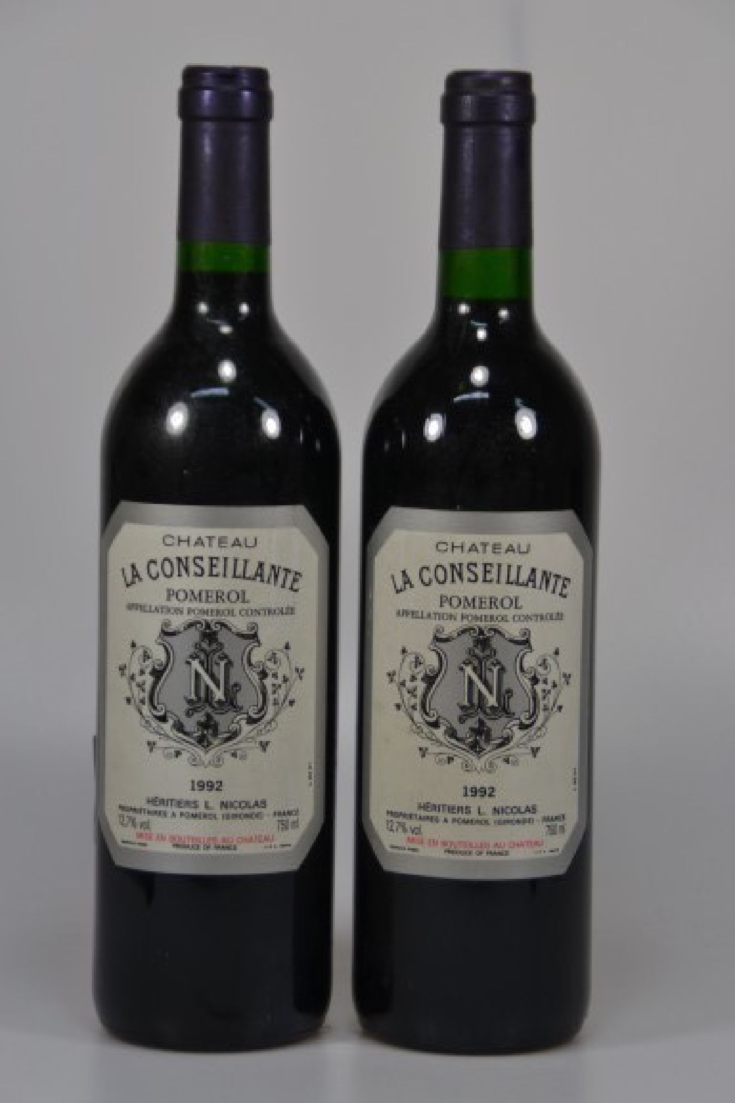 2 Flaschen 1992 Chateau La Conseillante, Pomerol, Heritiers L. Nicolas, je 750ml, 12,7%Vol., High Fill, unverkostet