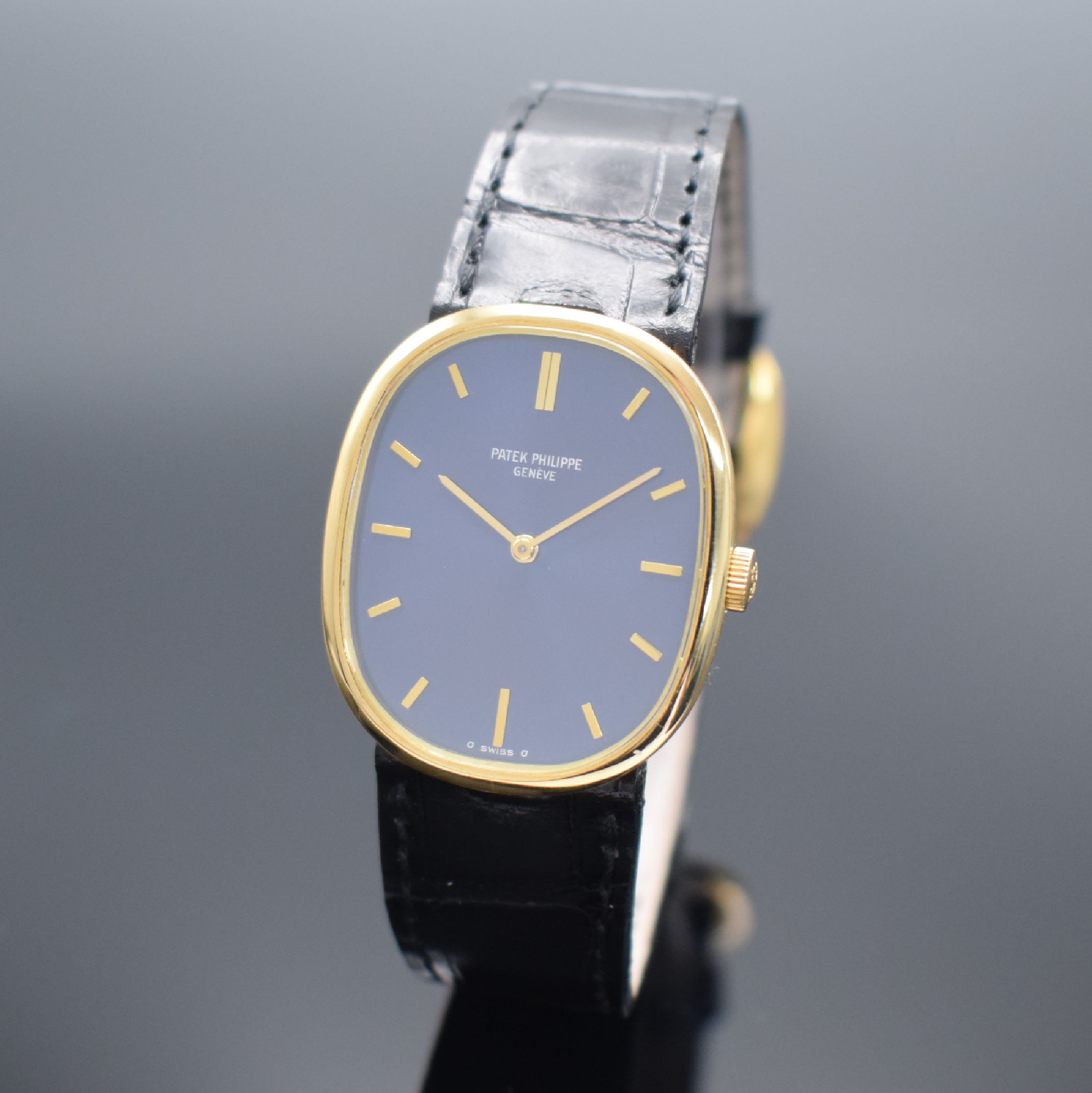 PATEK PHILIPPE Ellipse d´Or Armbanduhr in GG 750/000 Referenz 3548J, Schweiz um 2000, Handaufzug, ovales, 3-tlg. Geh., Boden & Glasrand aufgedr., ...