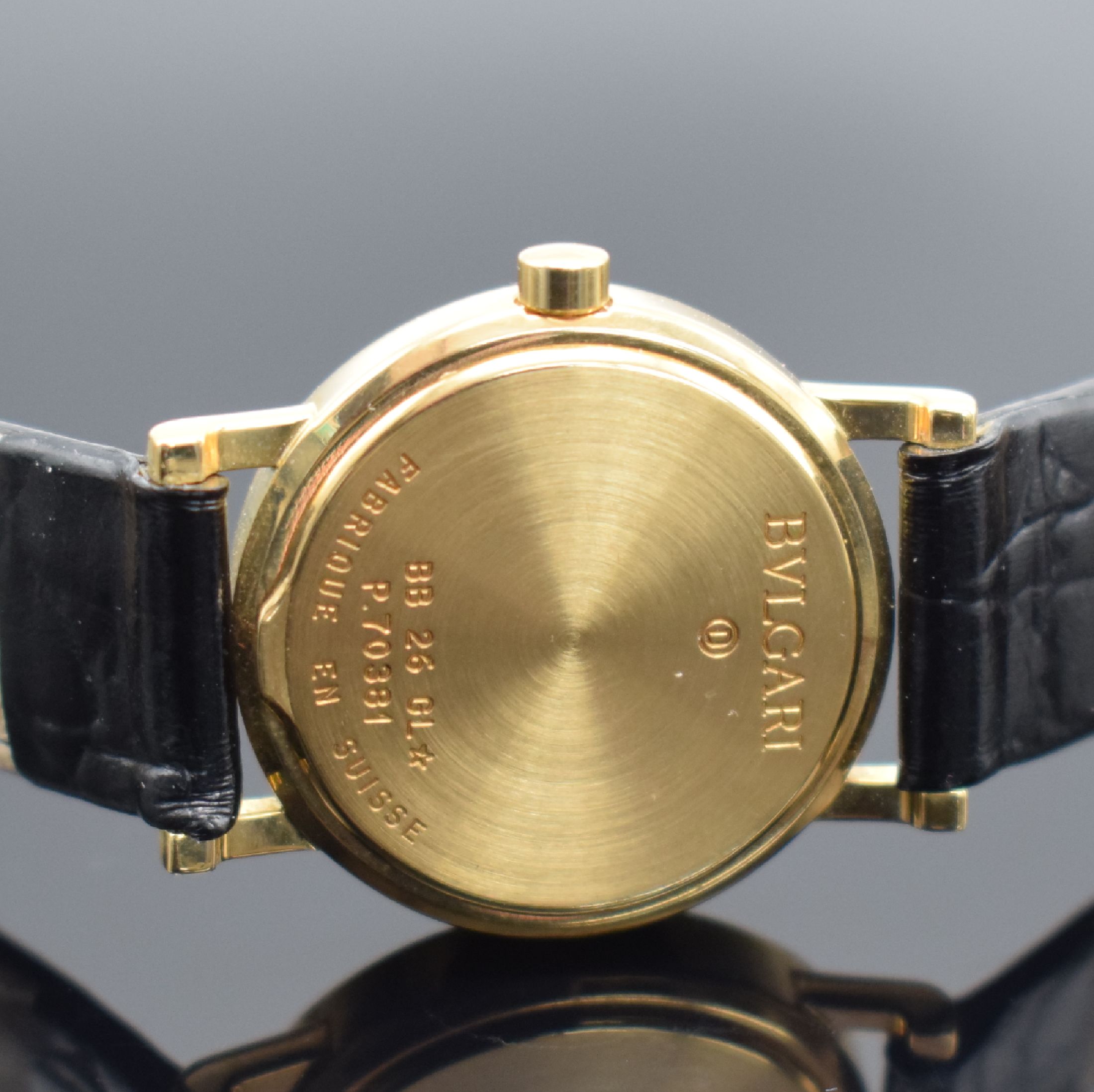 Detail c: BULGARI Damenarmbanduhr in GG 750/000 ReferenzBB 26 GL, Schweiz um 1990, quarz, Boden aufgedr., neutr. Lederband m. orig. GG 750/000 Dornschl., ...